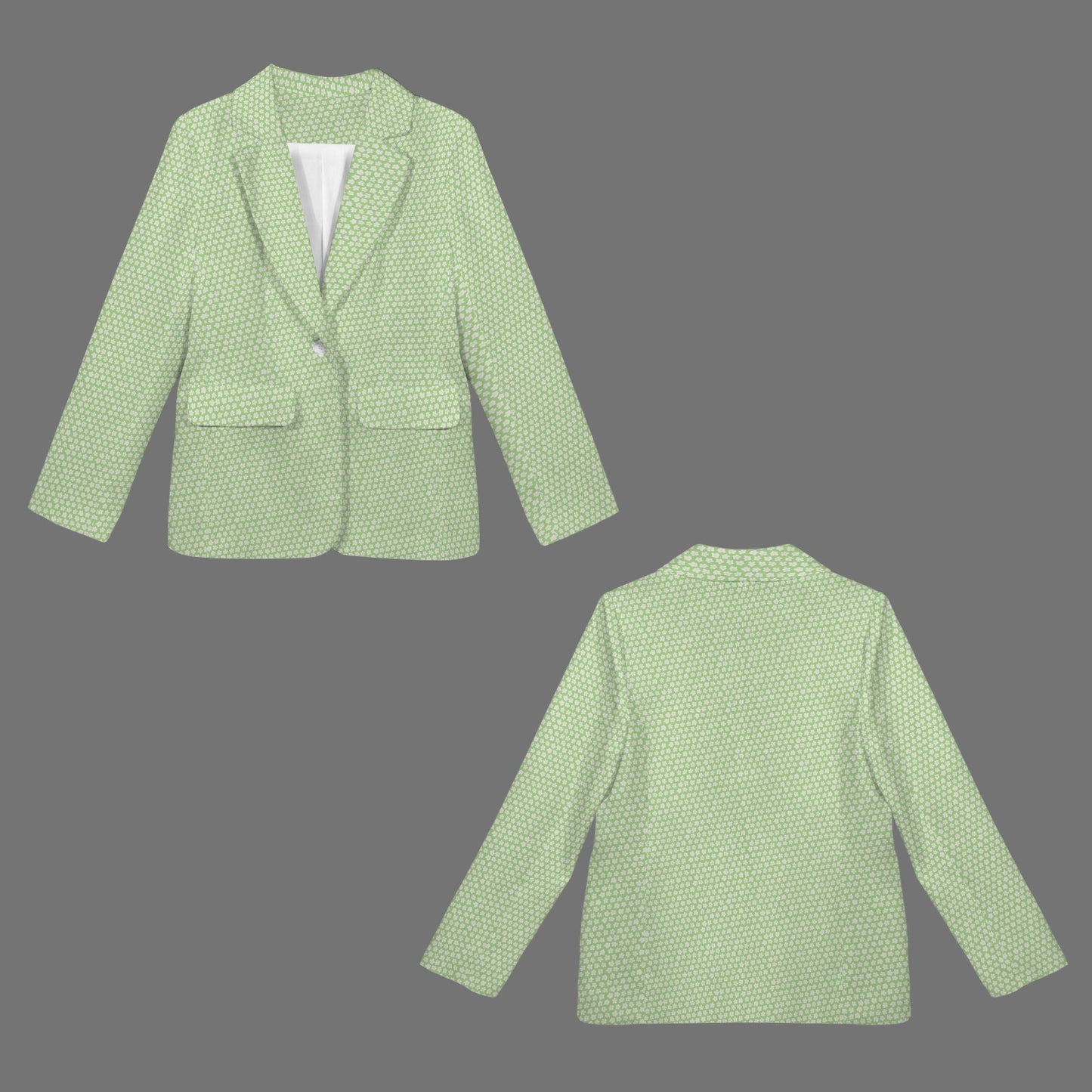 Open Front Casual Long Sleeve Blazer Neutral Green Flower Print