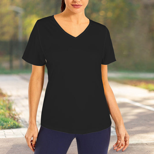 V-Neck Short Sleeve Sports Top Black