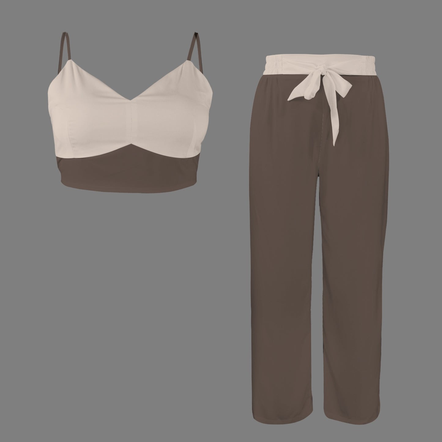 Taupe Beige Two Piece Cami Pant Set