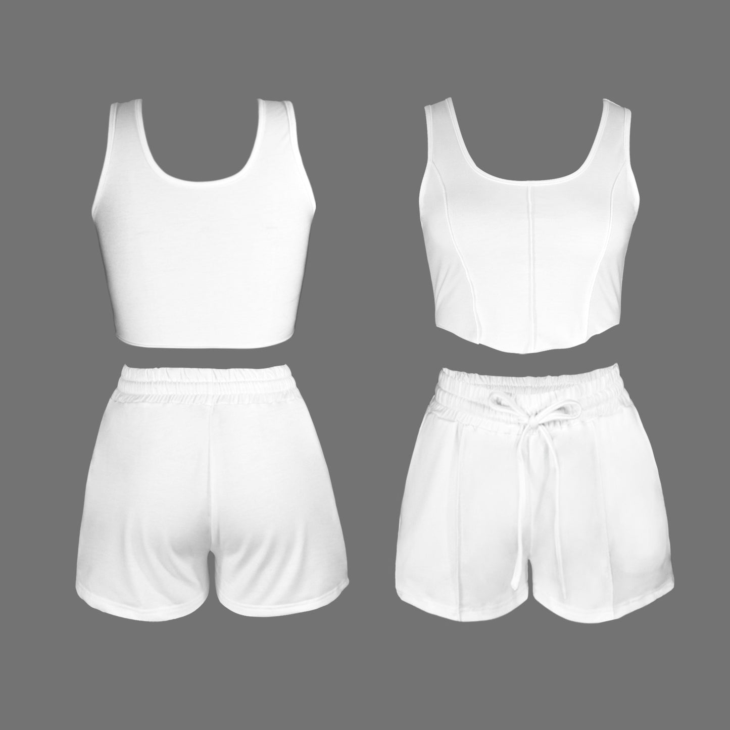 Crew Neck Tank Top & Drawstring Pocket Shorts Set White