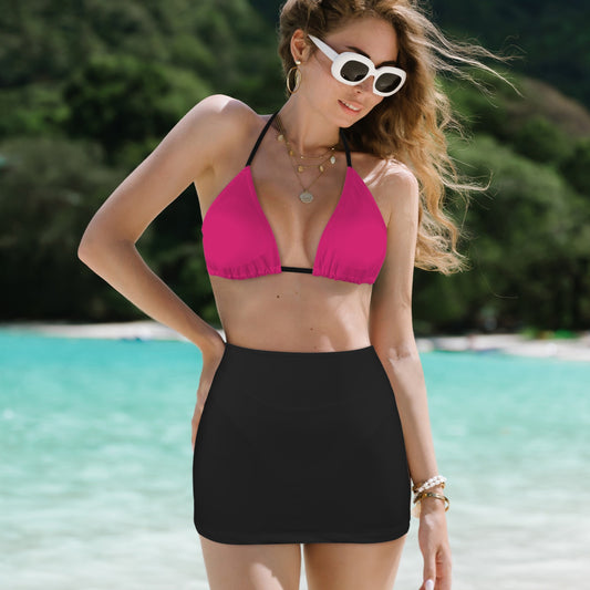 Magenta & Black 3 Piece Bikini Set