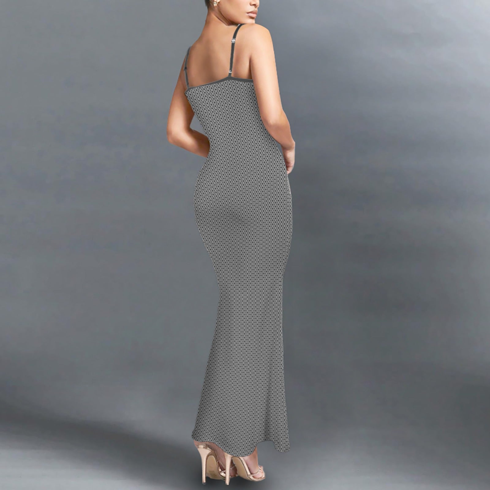 Casual Lounge Slip Maxi Dress Circle Geo Grey Dark