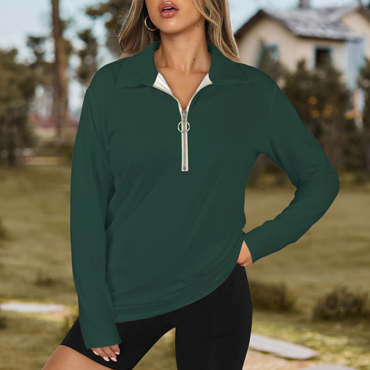 Lapel Half Zip Long Sleeve T-Shirt Forest