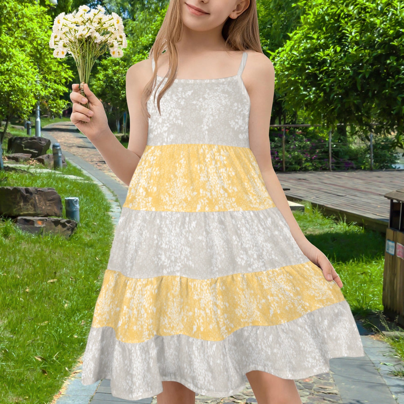 Spaghetti Strap Tiered Girls Dress Alternating Floral