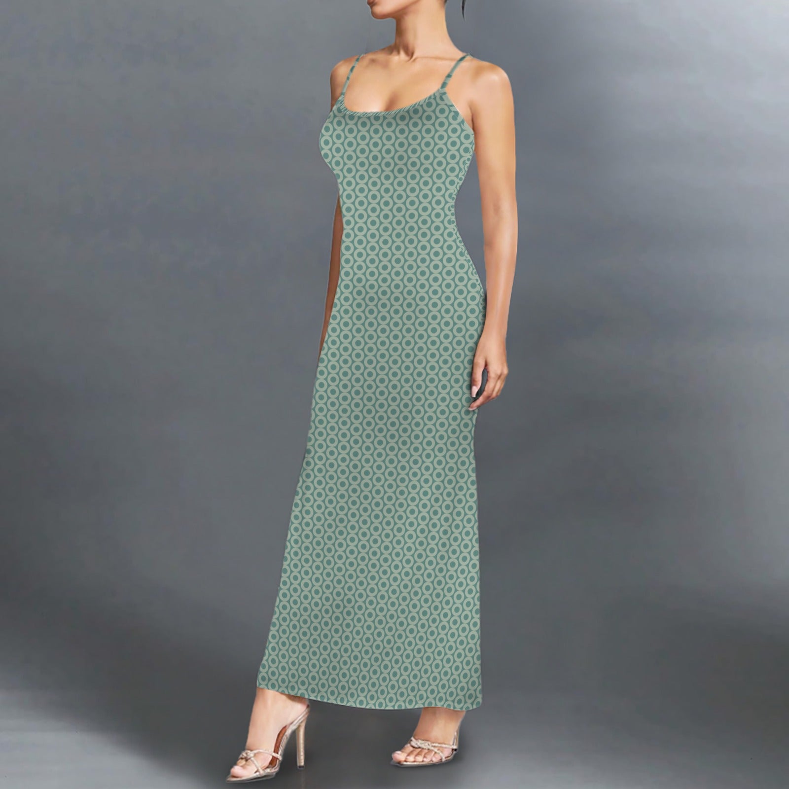 Casual Lounge Slip Maxi Dress Dusted Green Geo