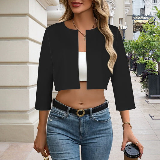 Black Open Front Short Blazer