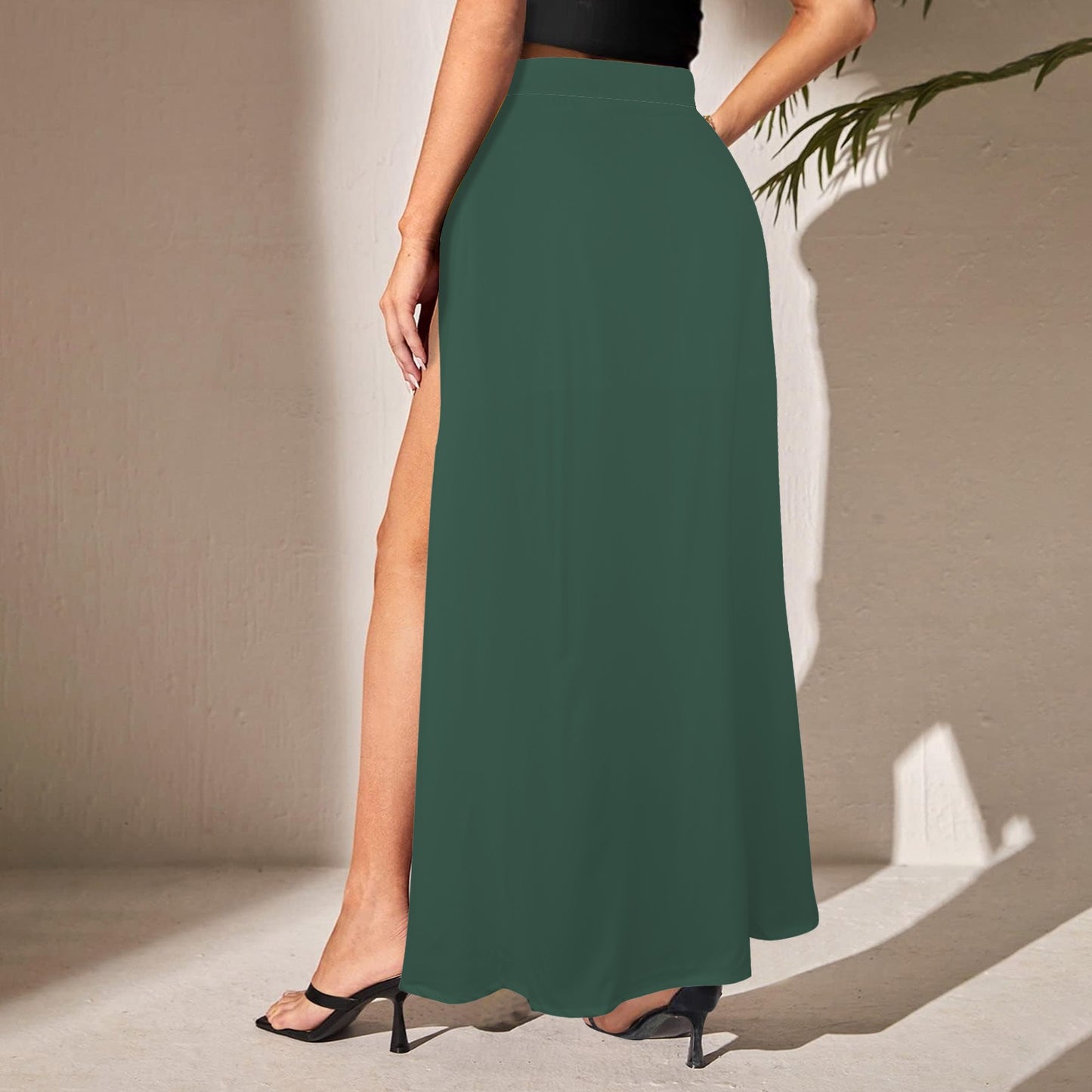 Split Thigh Maxi Skirt Dark Green