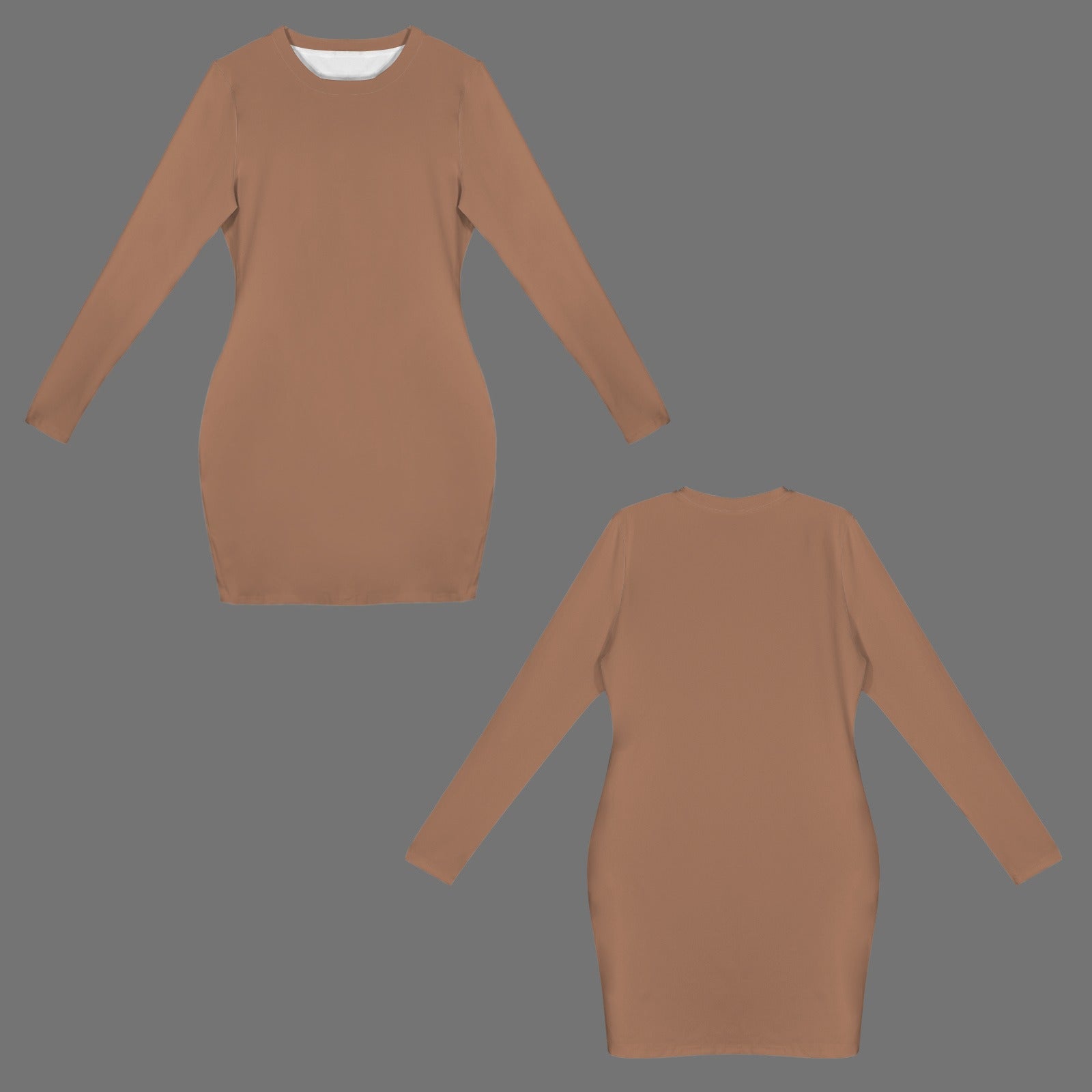 Crew Neck Long Sleeve Bodycon Dress Beige Brown