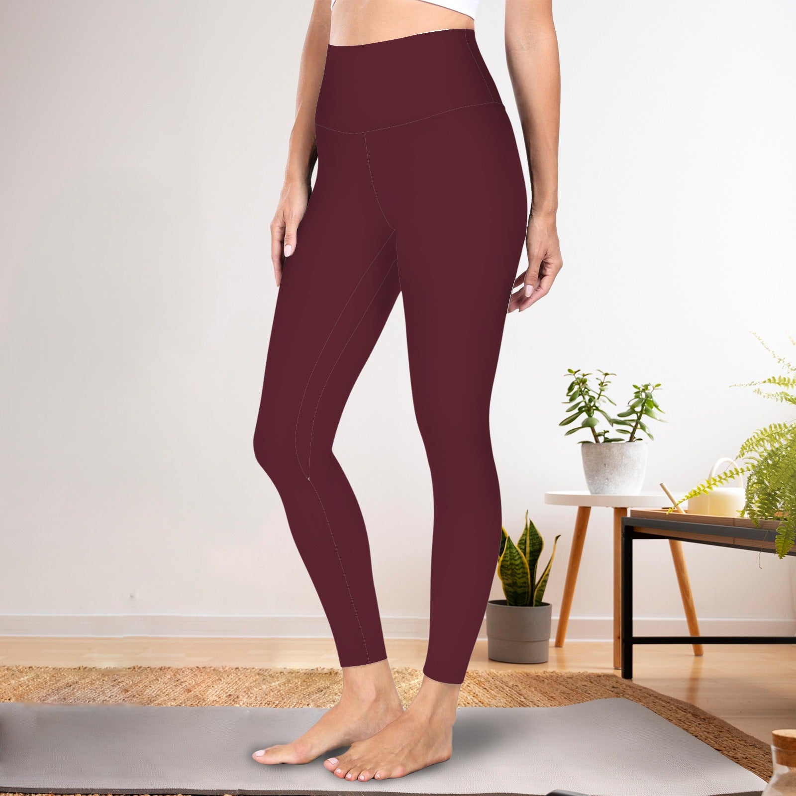 High Waist Control Top Yoga Leggings Dark Red