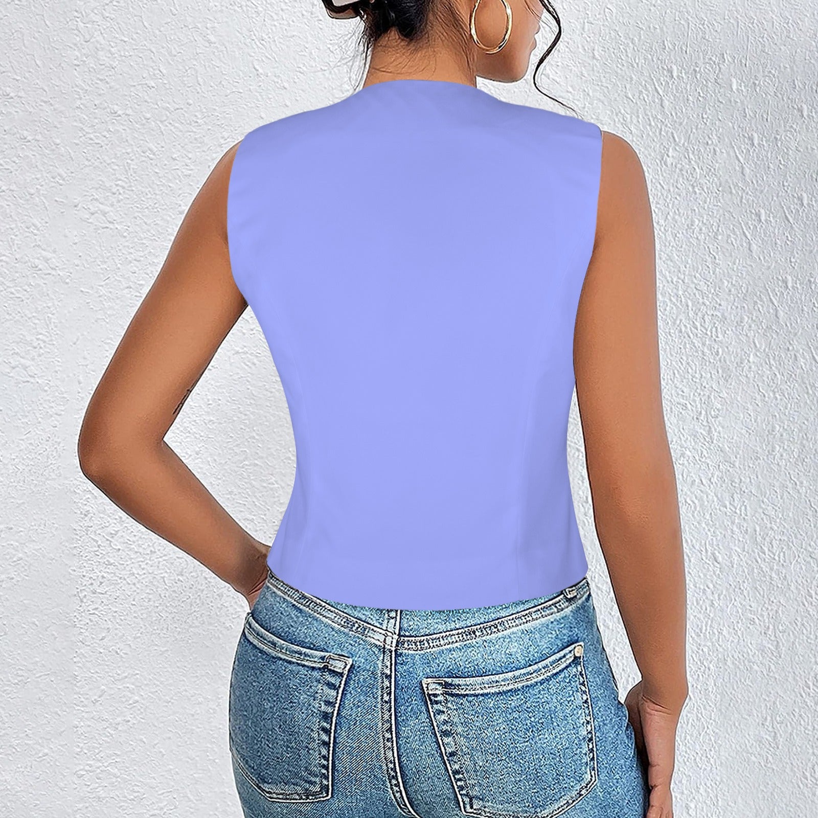 V-Neck Sleeveless Button Pocket Vest Periwinkle