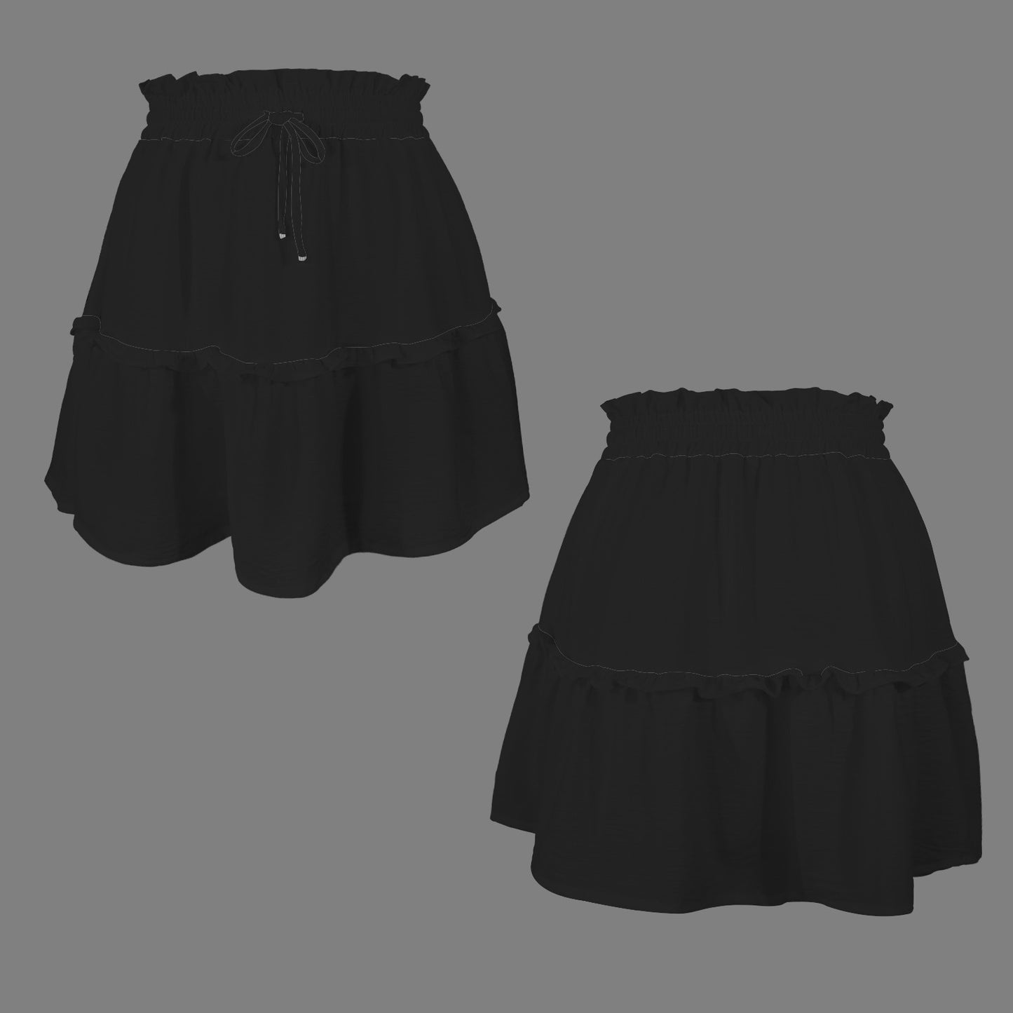 Tie Front Hight Waist Ruffle Mini Skirt Black