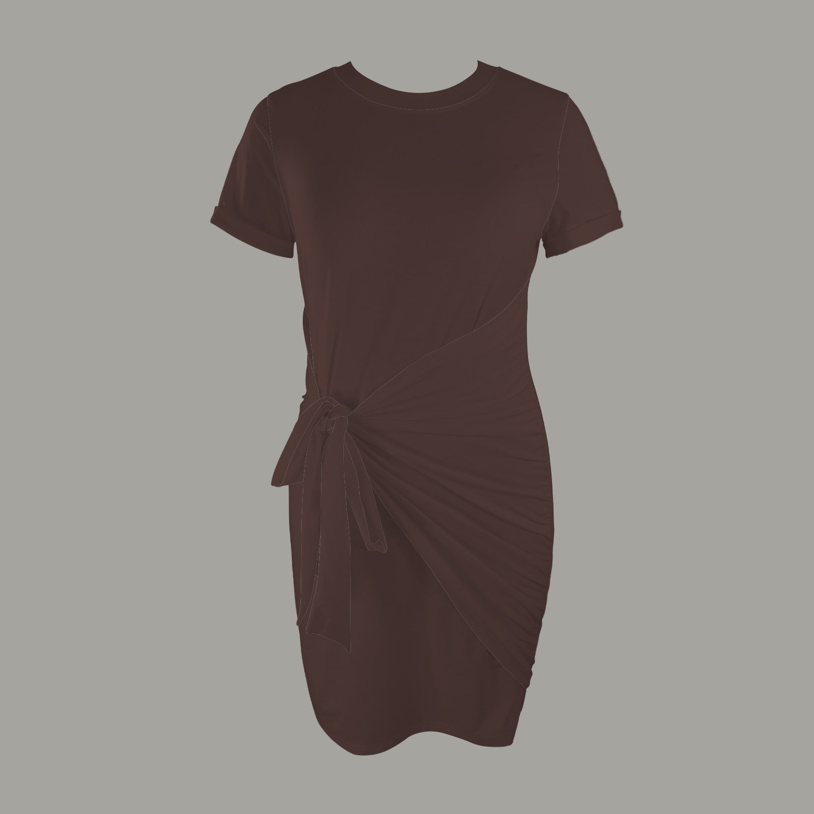 Short Sleeve Wrap Bodycon Ruched Tie Waist Chocolate Espresso