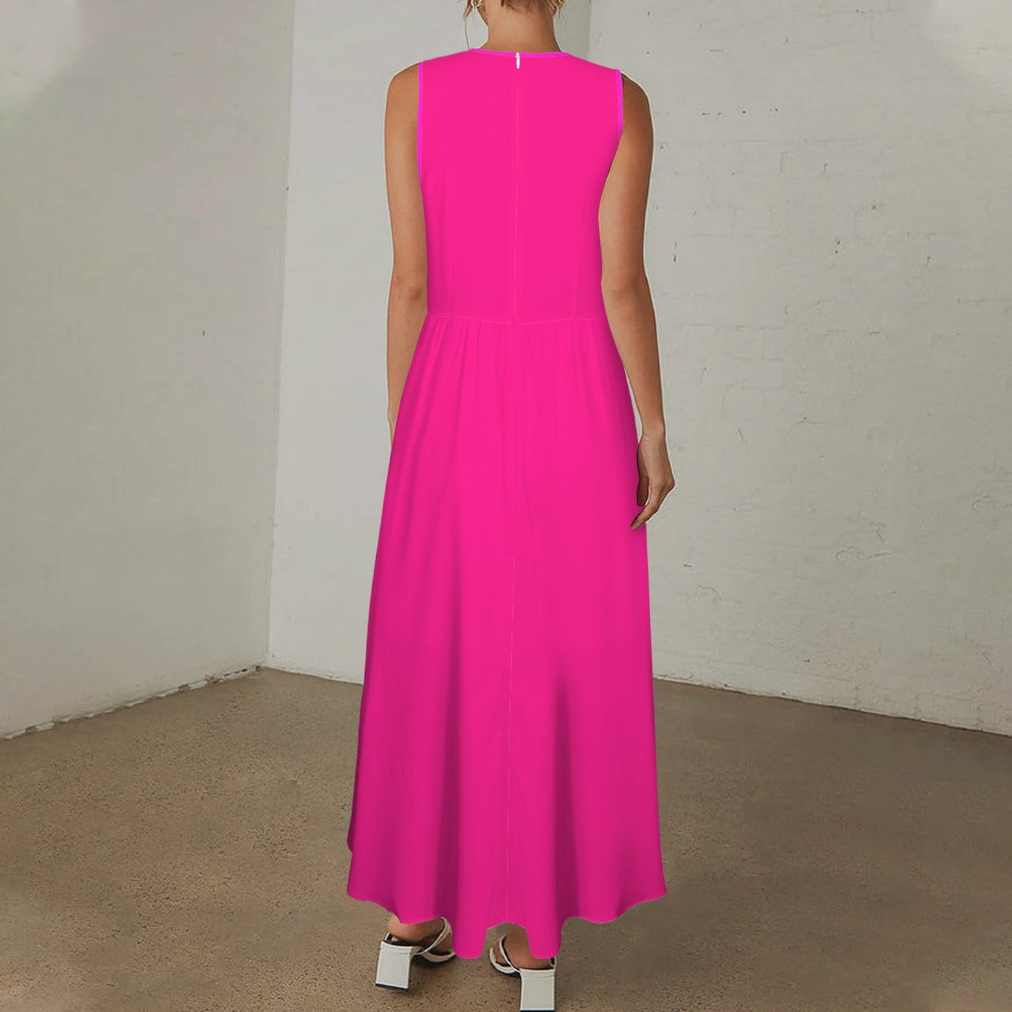 Deep V-Neck Sleeveless Hight Waisted Maxi Dress Rose