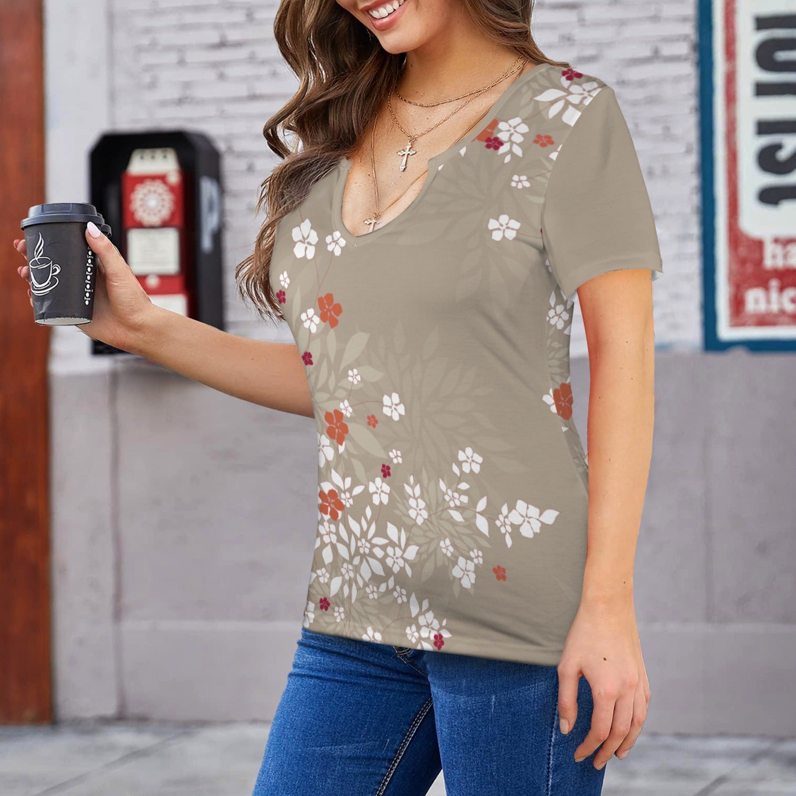 Blossoms Taupe T-Shirt