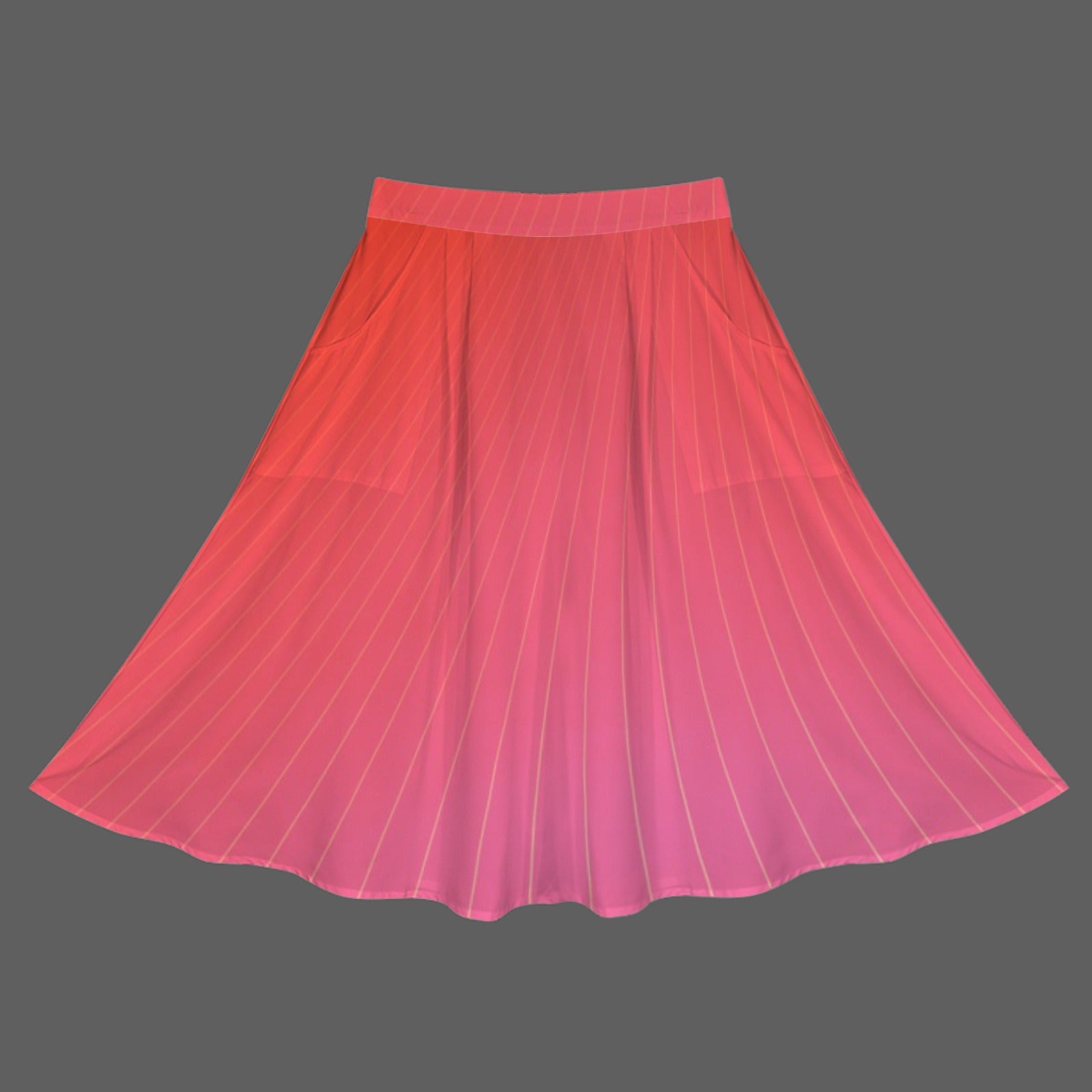 Coral Curvestripe Elastic Waist Pocket Full Skirt