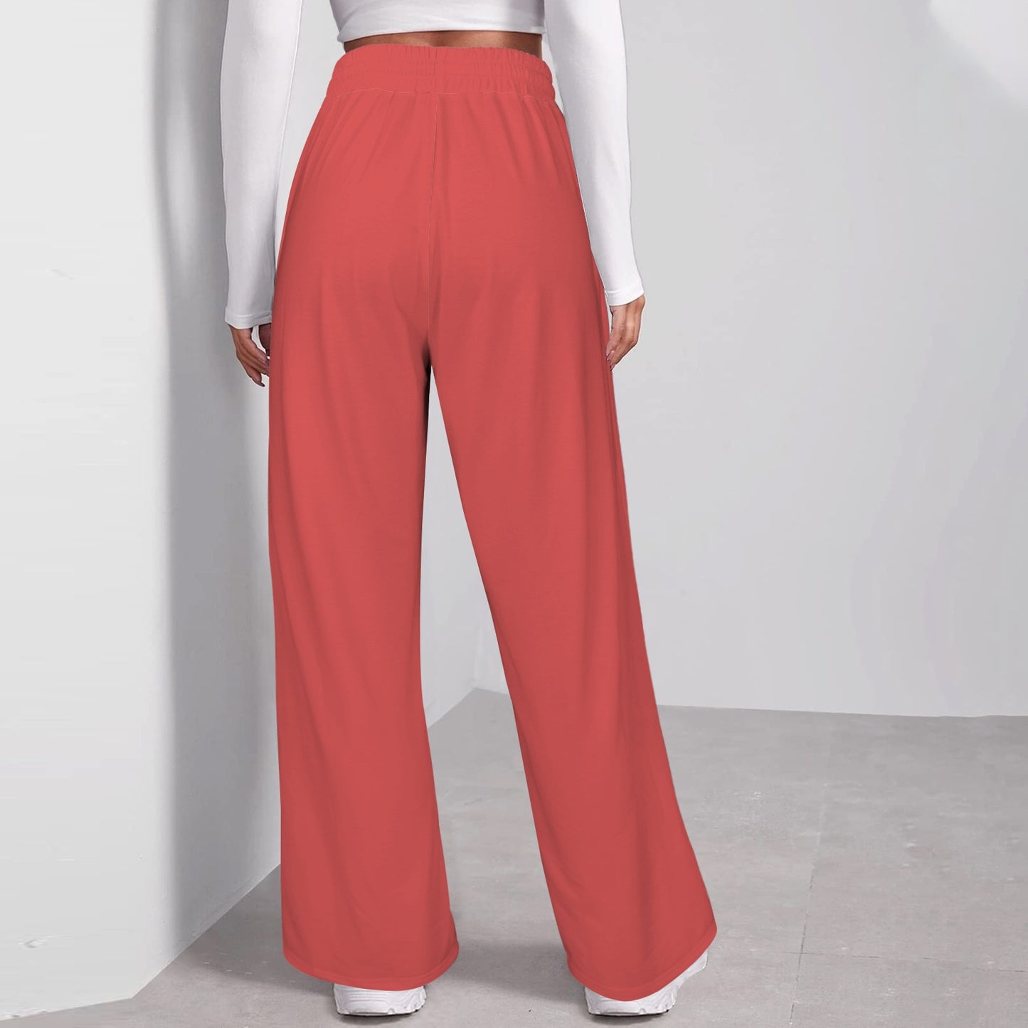 Ladies Drawstring Wide Leg Sweatpants Neutral Coral