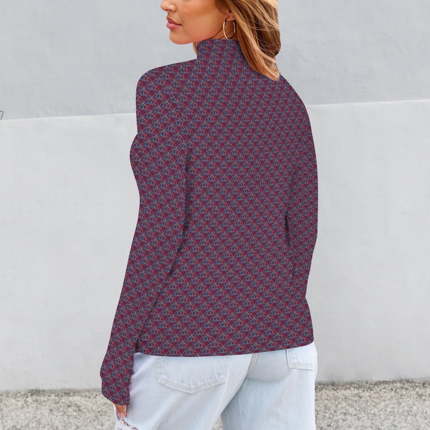 Turtleneck Slim Long Sleeve T-Shirt Berry Geo Multi Print