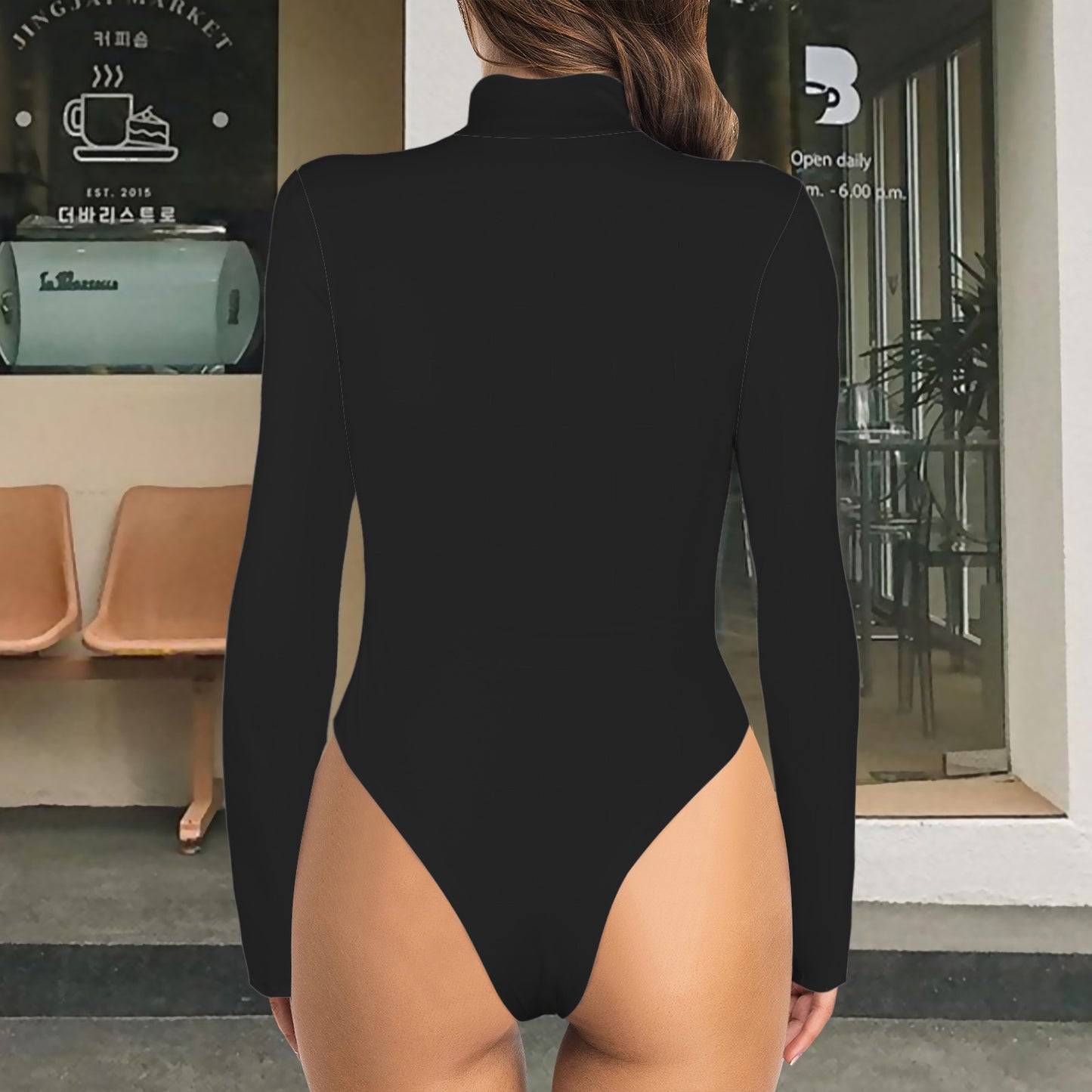 Turtle Neck Long Sleeve Bodysuit Black