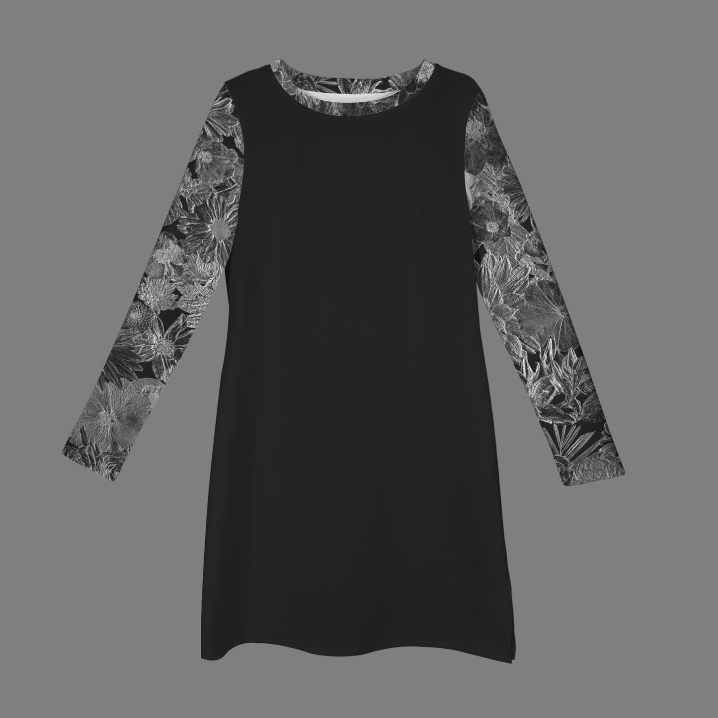 Casual Long Sleeve Dress Black MBoss Floral