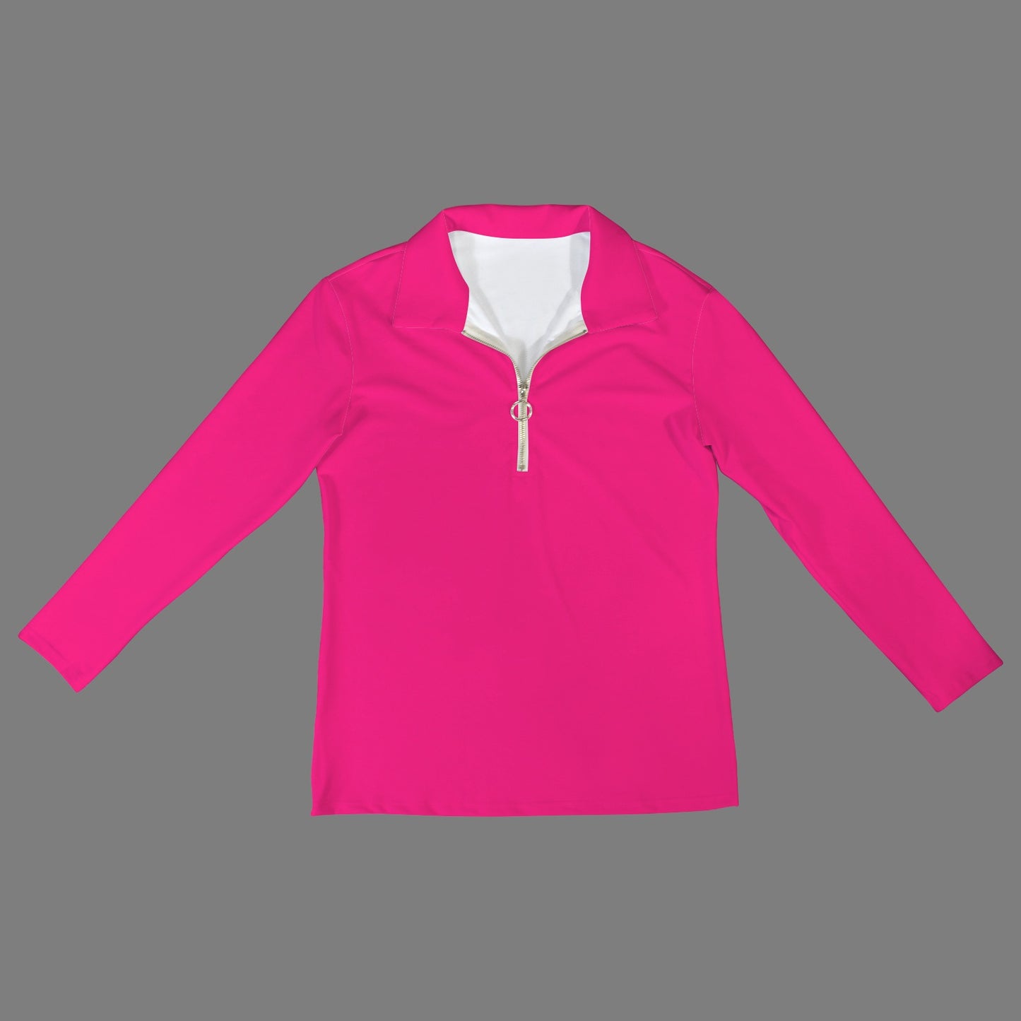 Lapel Half Zip Long Sleeve T-Shirt Magenta