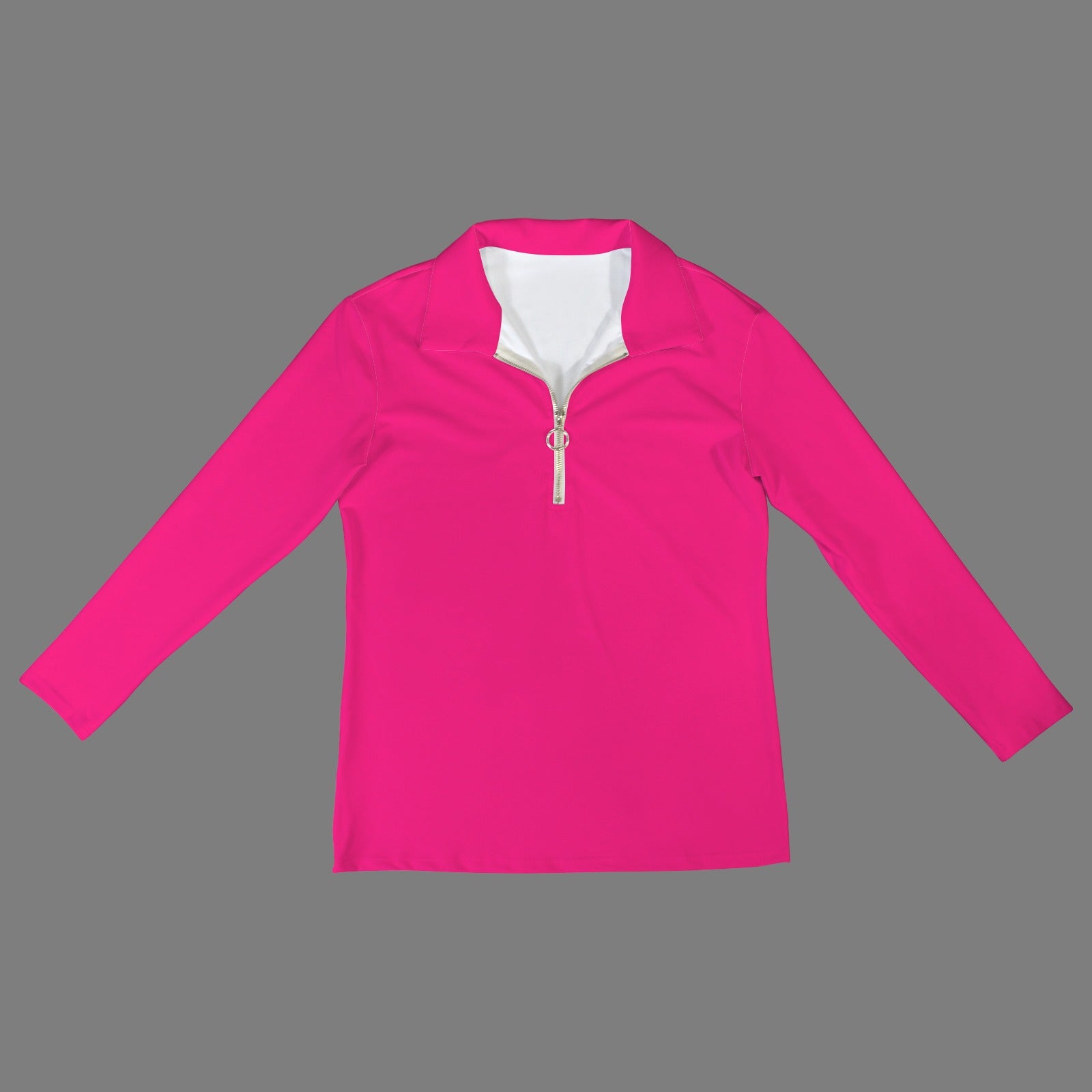 Lapel Half Zip Long Sleeve T-Shirt Magenta