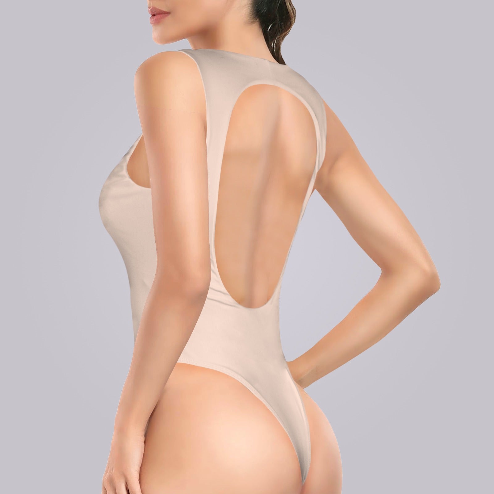 Sleeveless Backless Bodysuit Light Nude