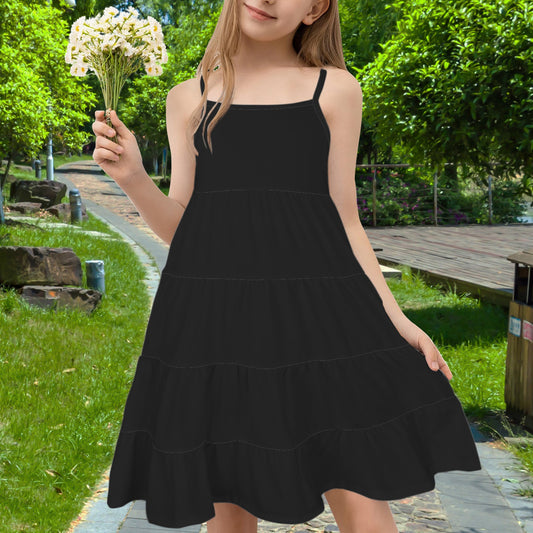 Spaghetti Strap Tiered Girls Dress Black