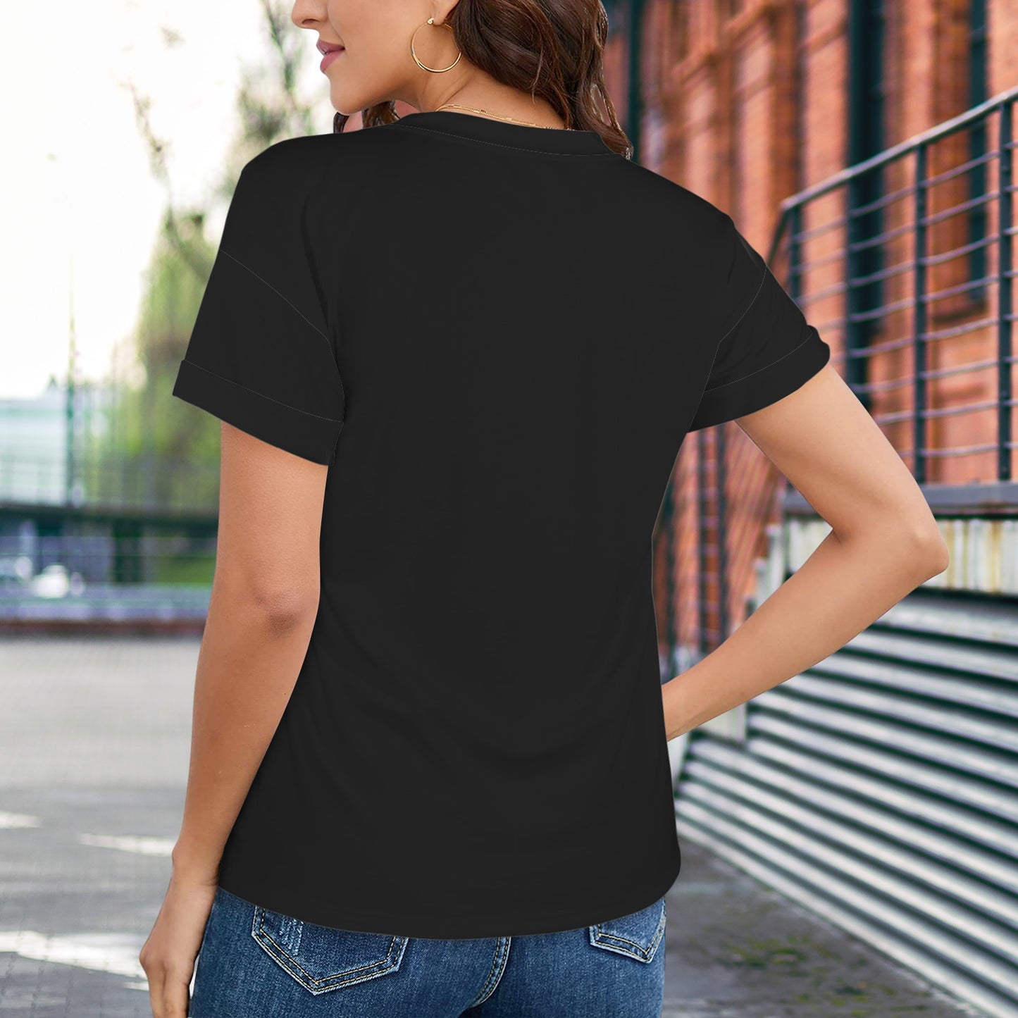 V-Neck Short Sleeve Pocket T-Shirts Black