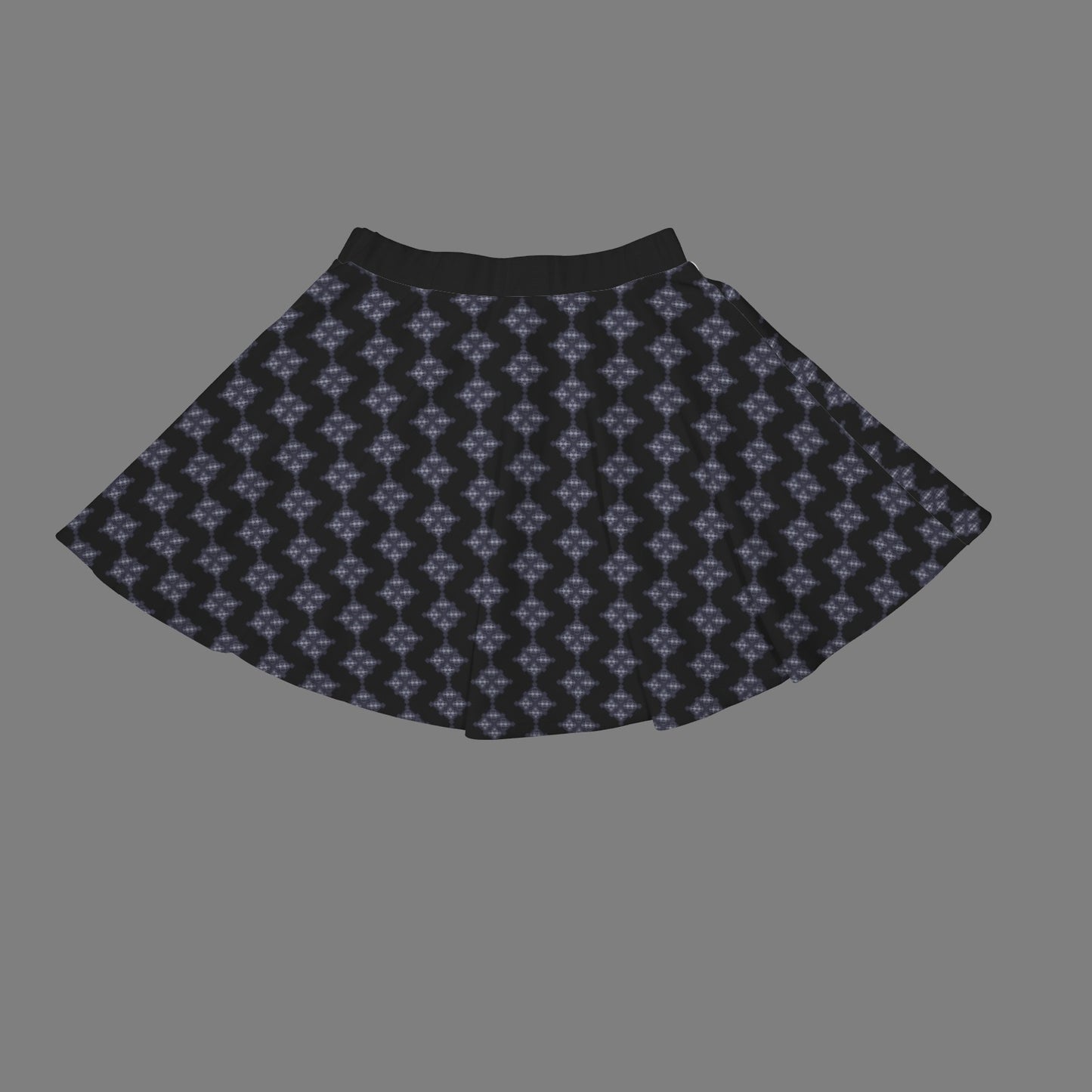 Elastic Waist Casual Flared Mini Skirt Black Blue é Diamond Print