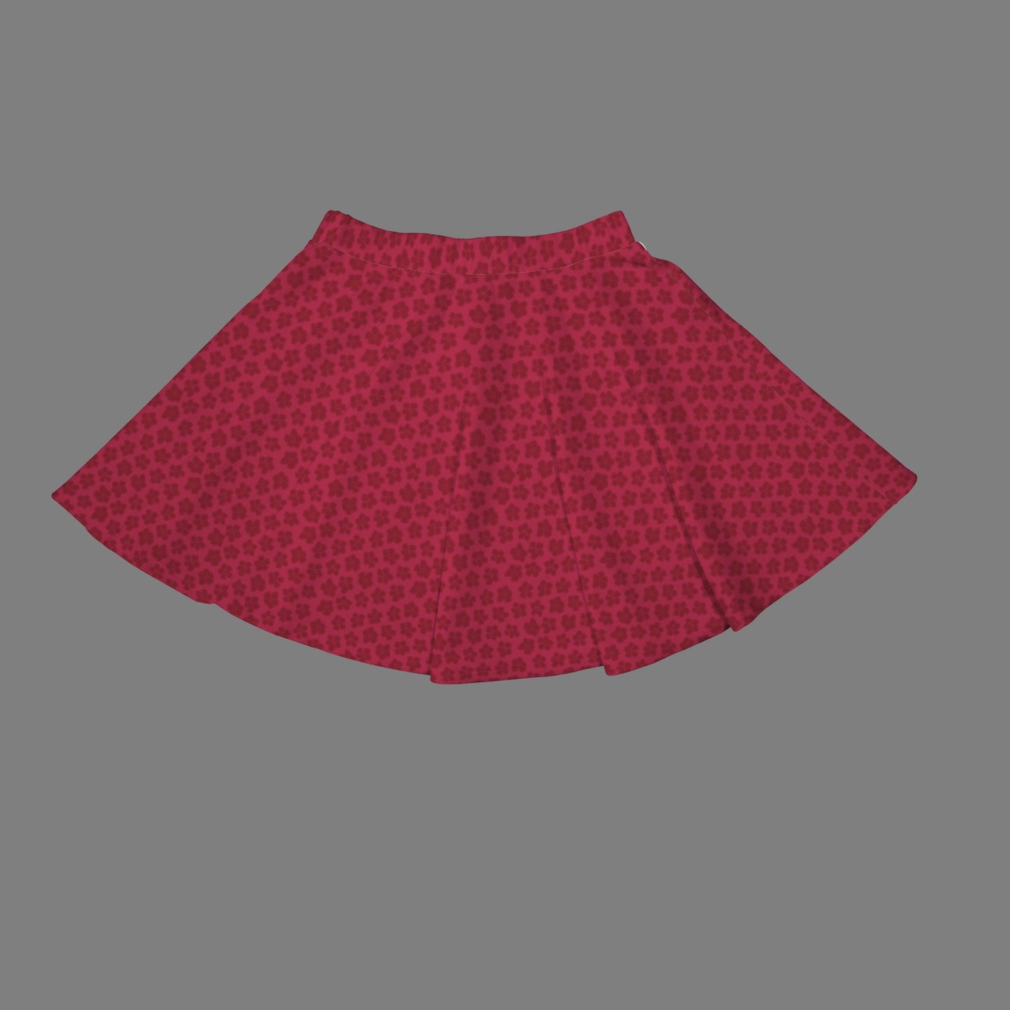 Elastic Waist Casual Flared Mini Skirt Berry Red Flower Print