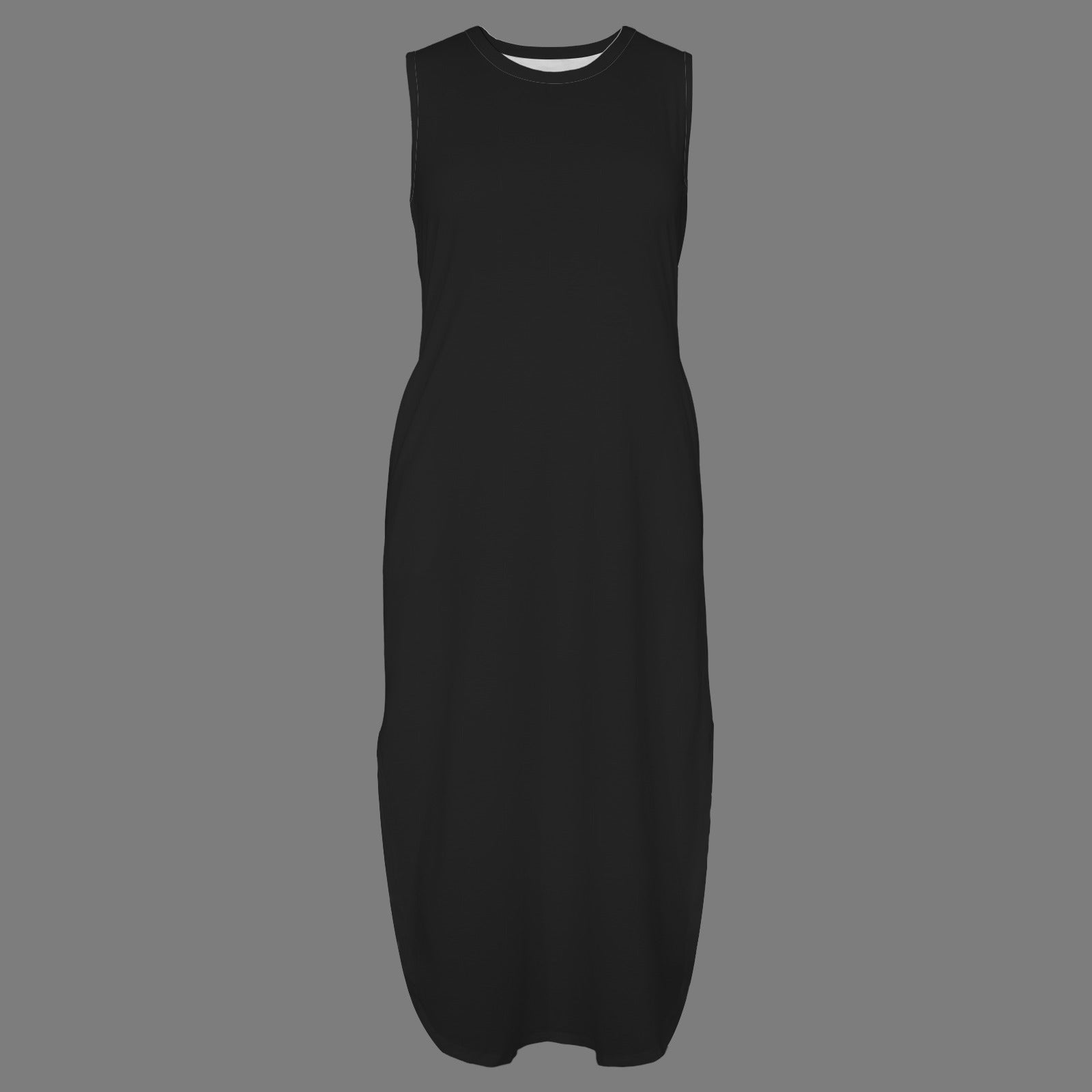 Sleeveless Round Neck Maxi Dress with Pocket Black