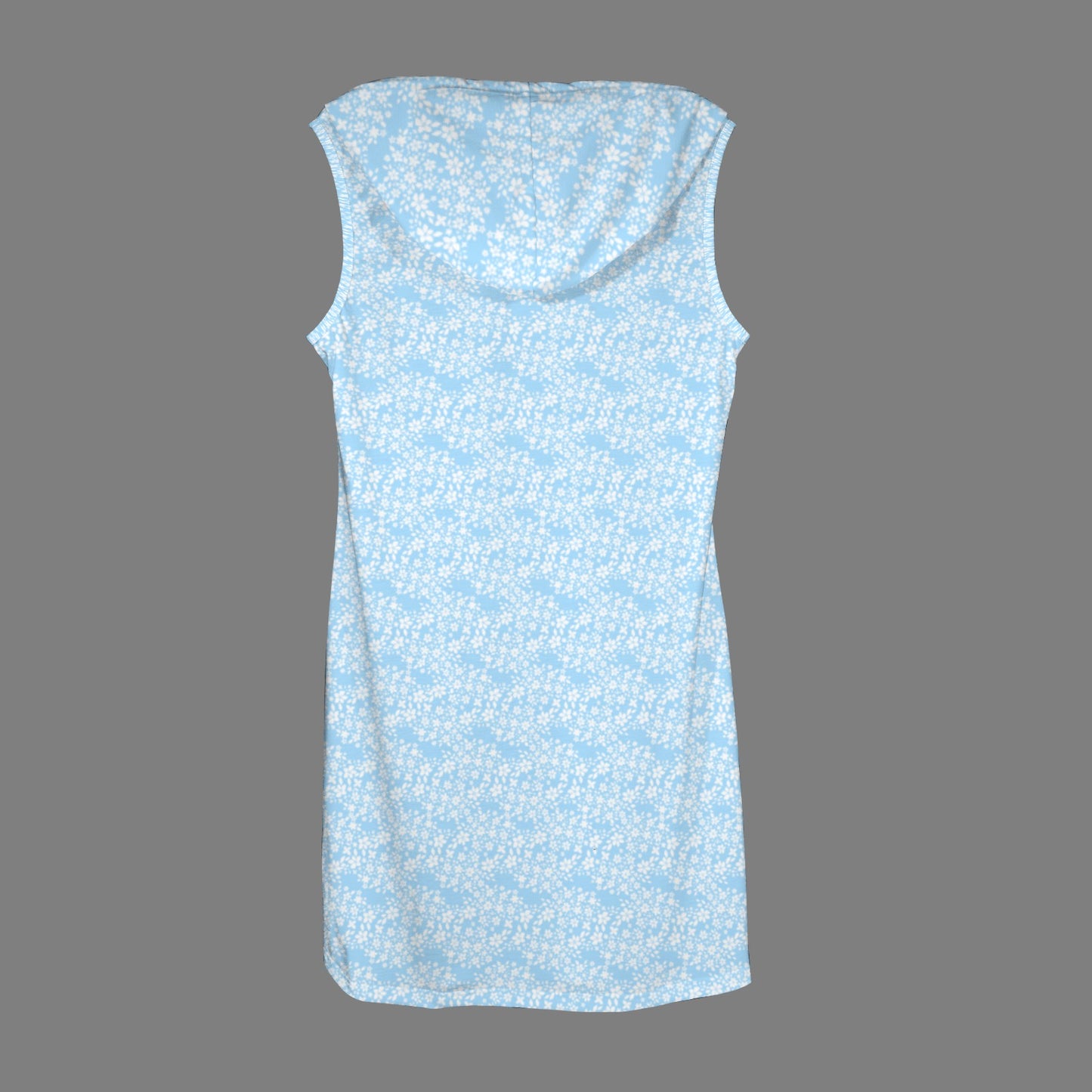 Drawstring Sleeveless Hooded Hoodie Dress Light Blue White Floral