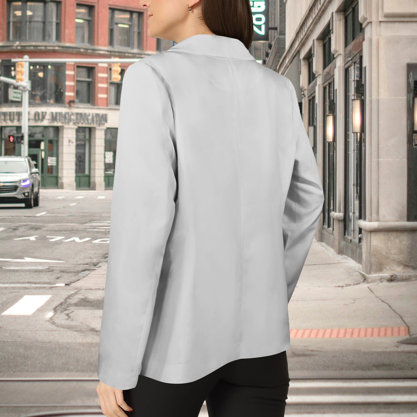 Open Front Casual Long Sleeve Blazer Light Grey