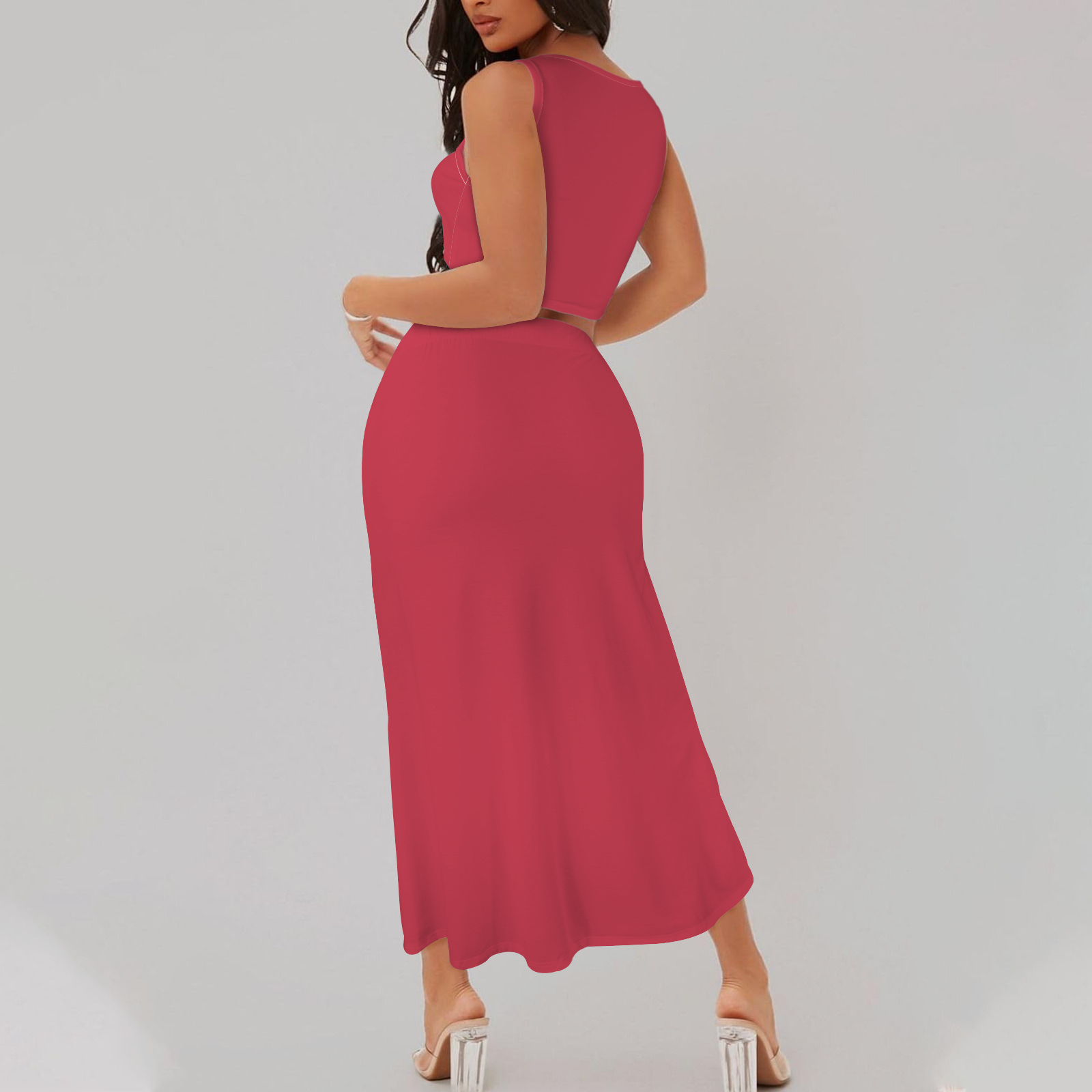 Rosy Coral Two Piece Skirt & Crop Tank Set