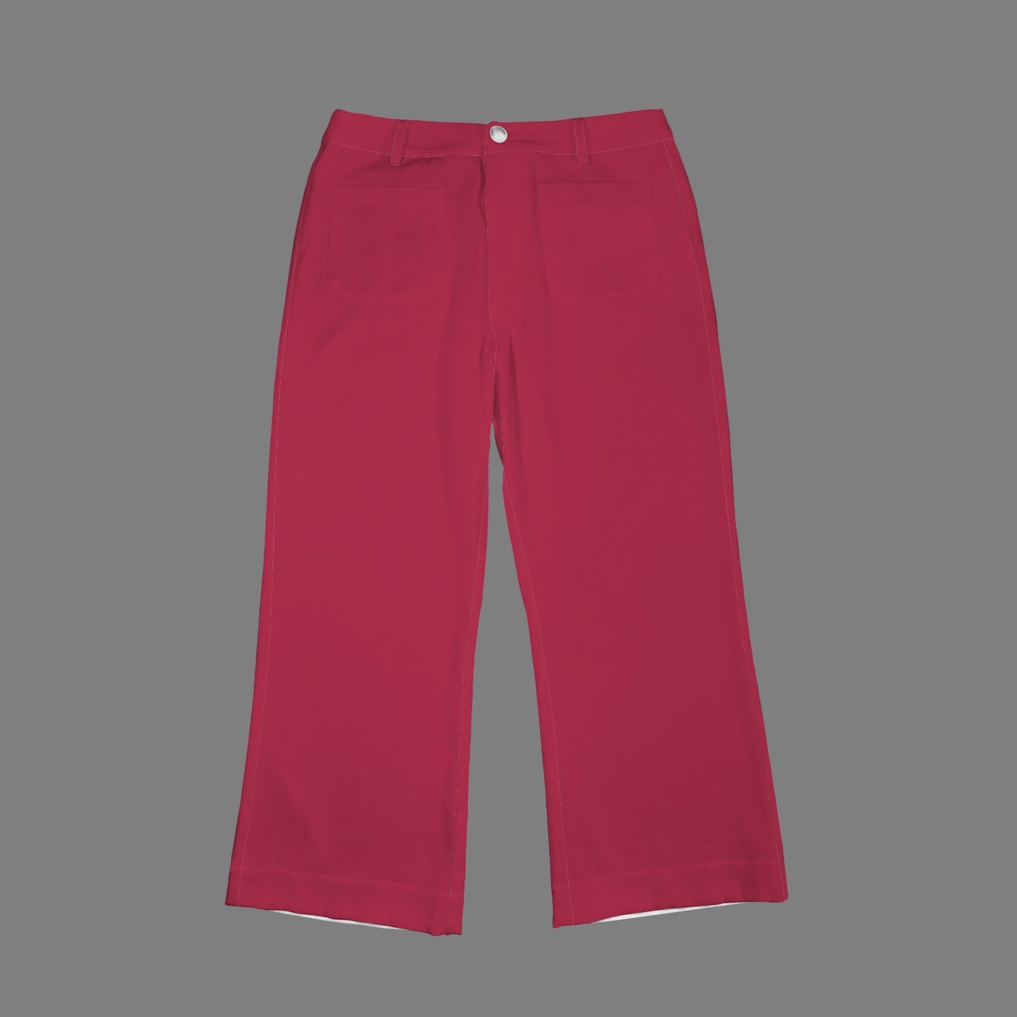 High Waist Pocket Flared Cropped Pants Red