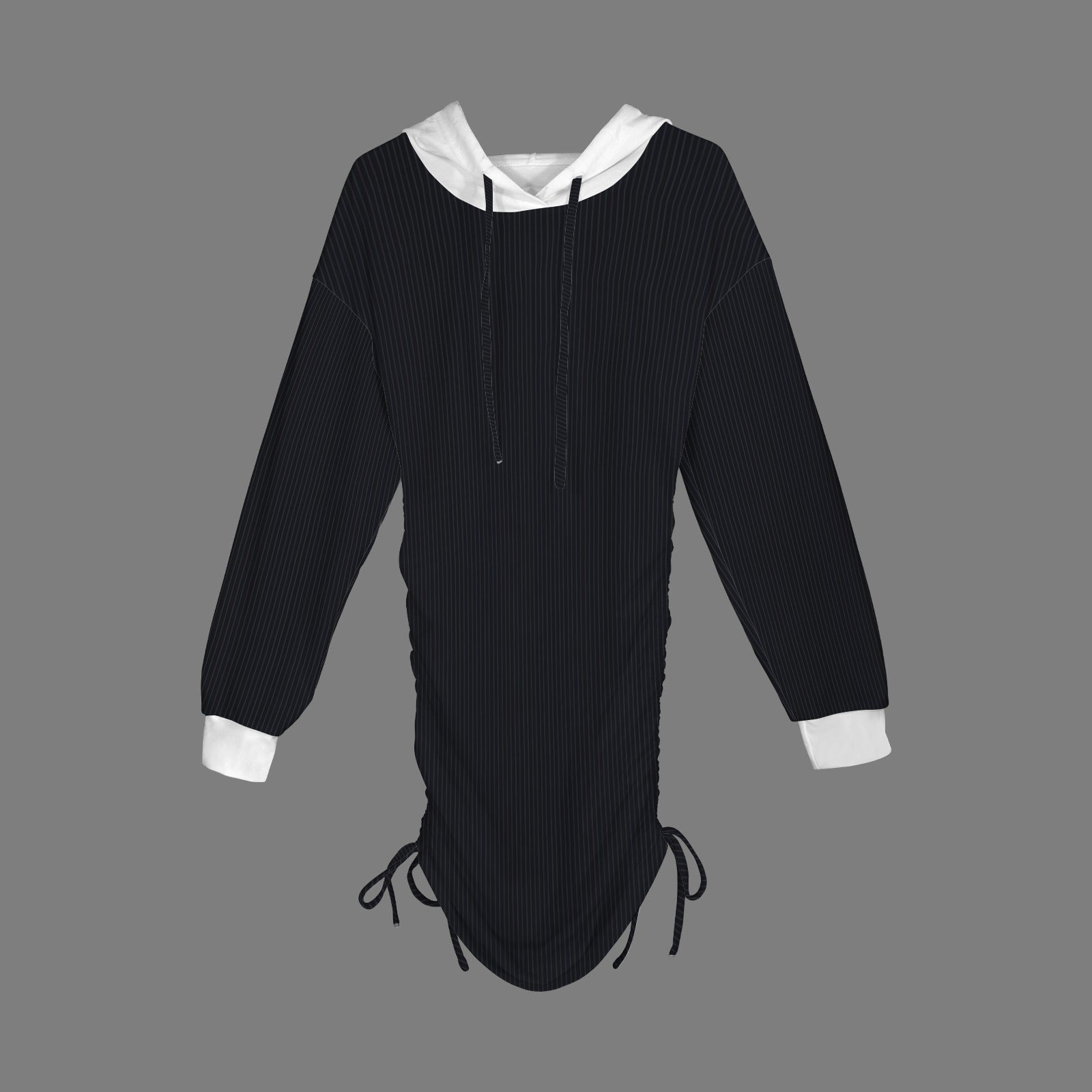 Midnight Pinstripe Hoodie Drawstring Sweatshirt Dress