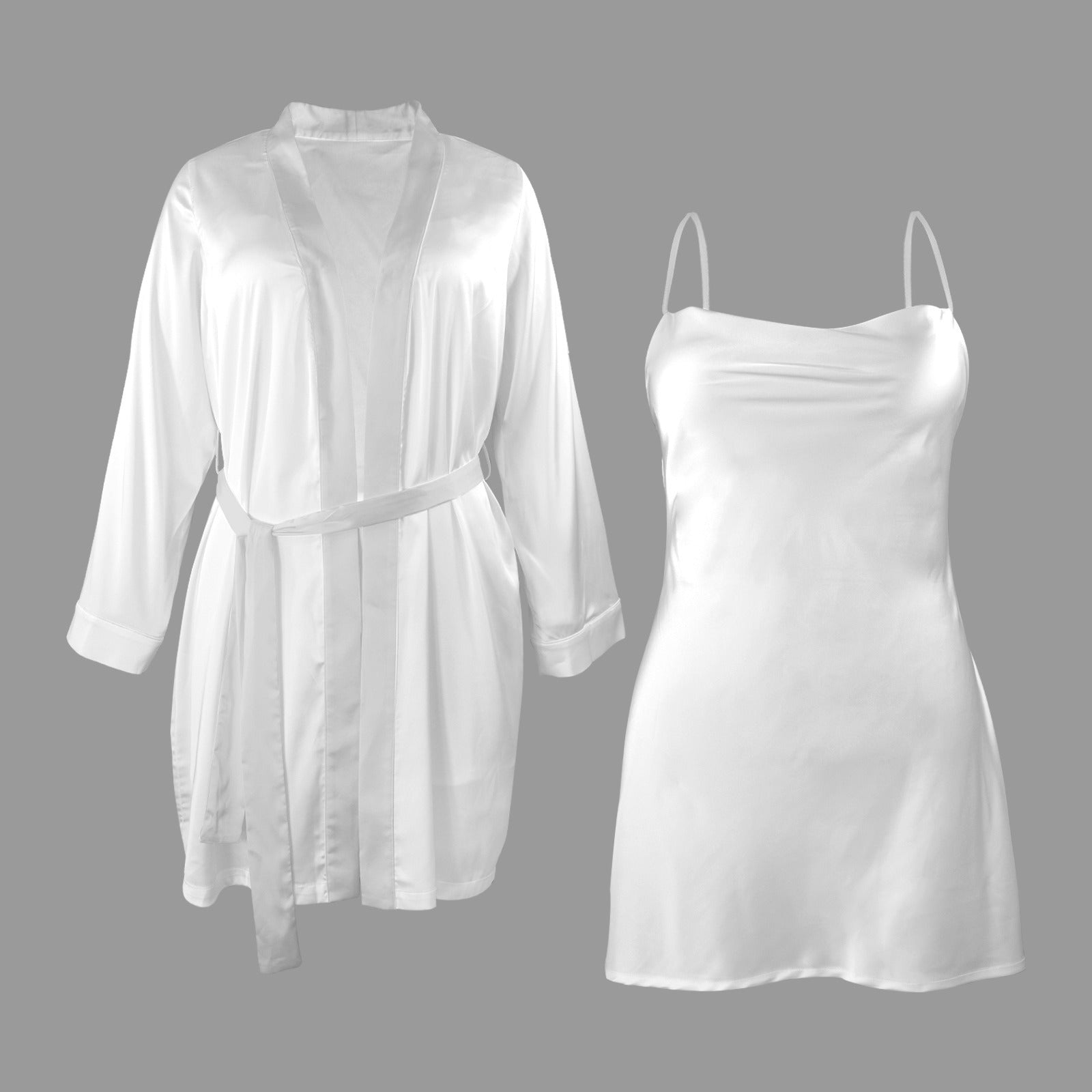 White Cloud Silky Robe & Cami Set Polyester