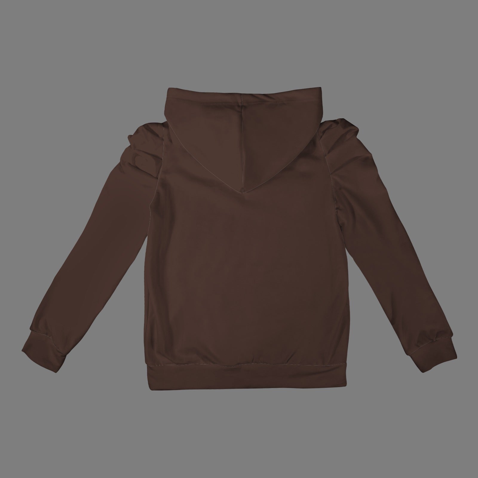 Pleated Puff Sleeve Hooded Fleece Sweatshirt Espresso Chocolate