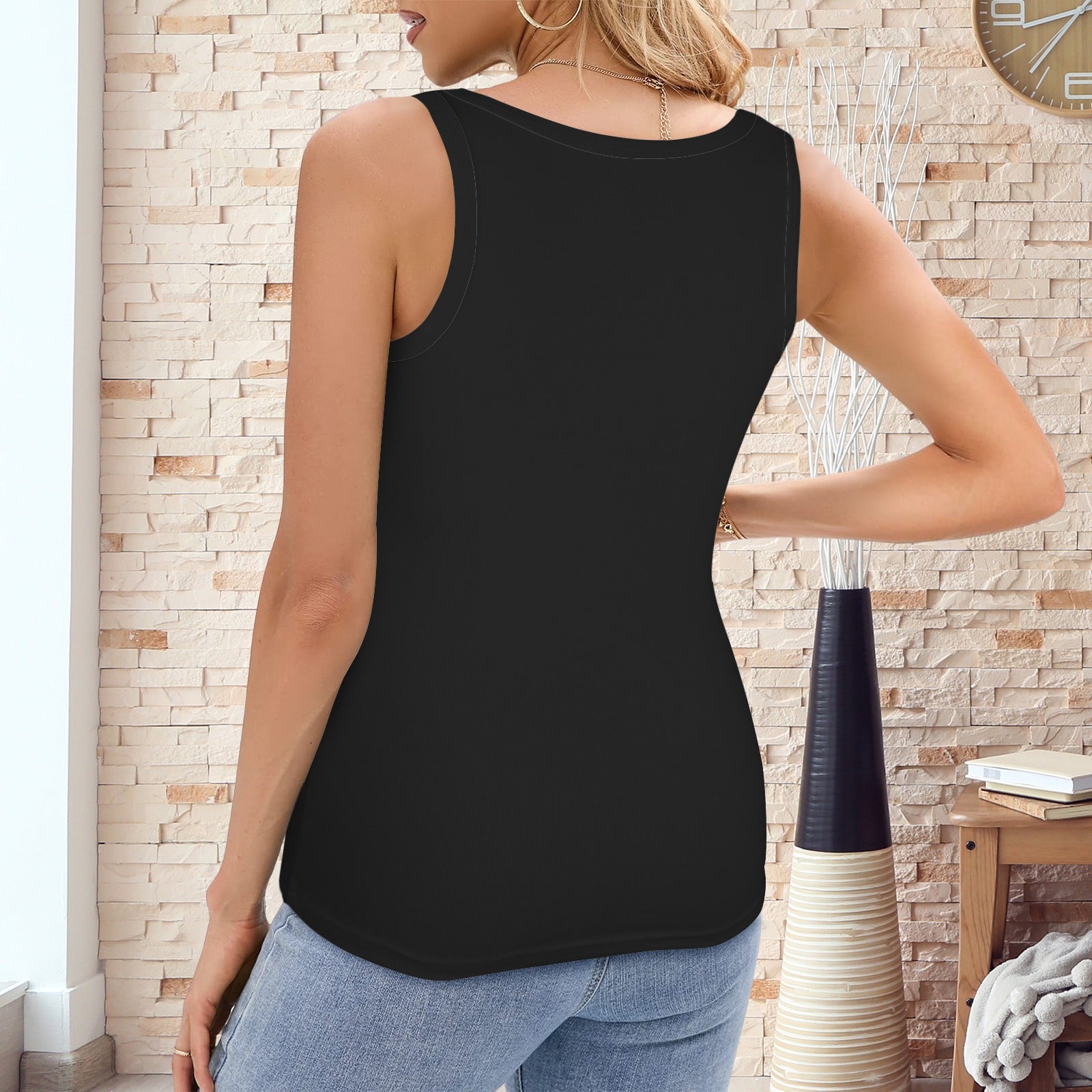 Solid Color Knitted Sleeveless Tank Top Black