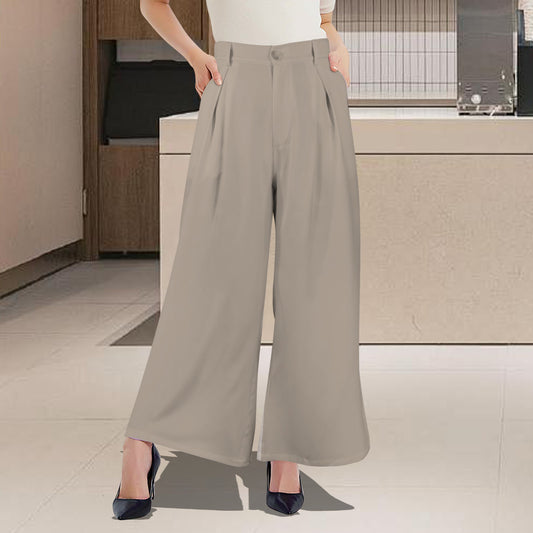 High Waist Casual Wide Leg Long Pants Light Mocha