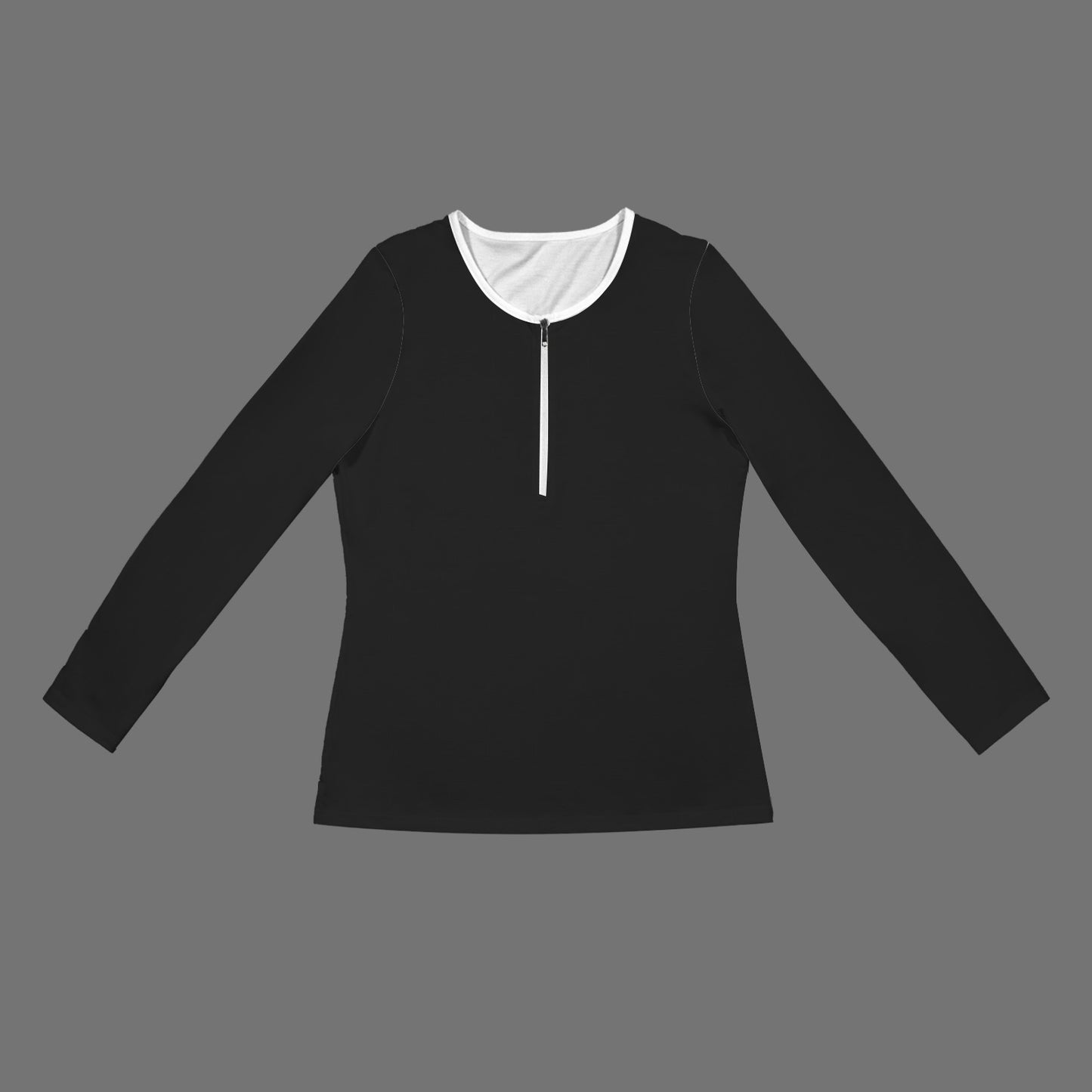 Long Sleeve Zip Front T-Shirt Black