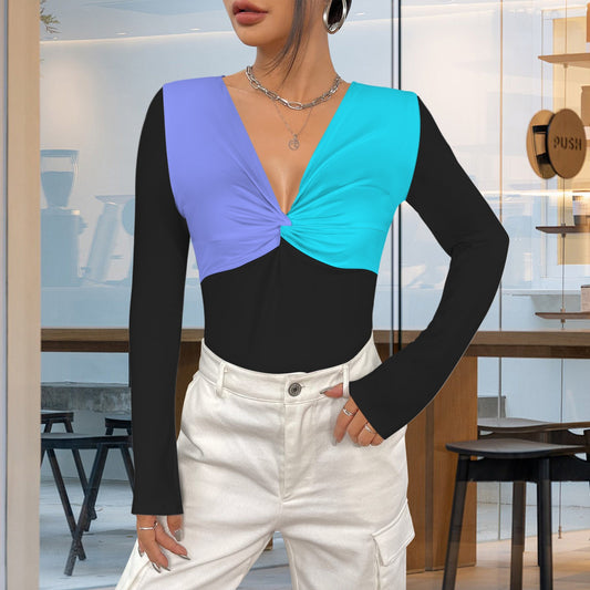 Blues Twist V Neck Long Sleeve Slim Fit Top