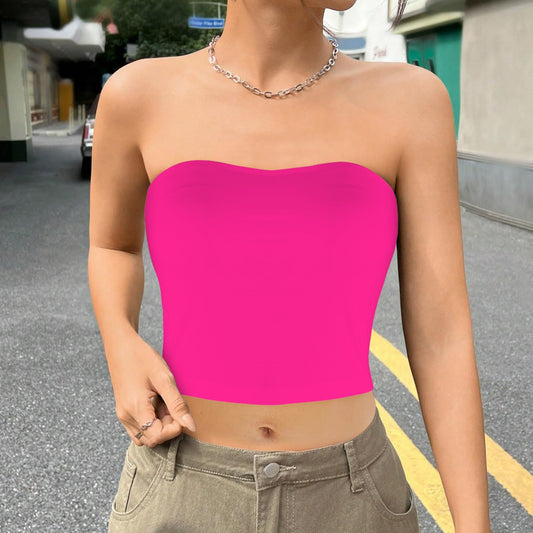 Magenta Bright Basic Backless Tube Crop Top