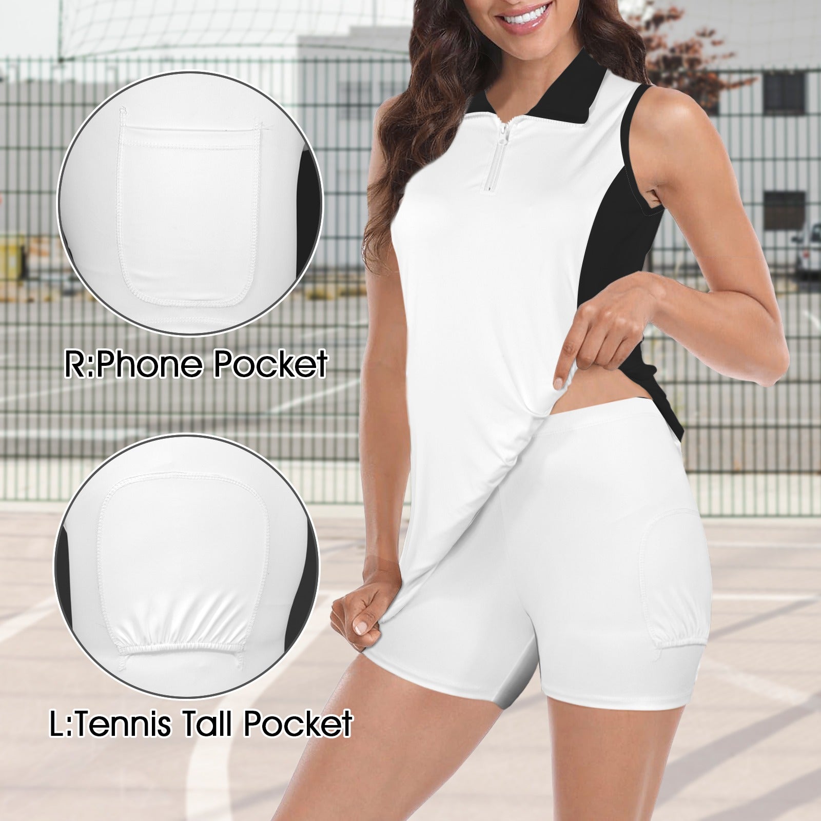 B&W Sport Dress with Inner Shorts & Pocket