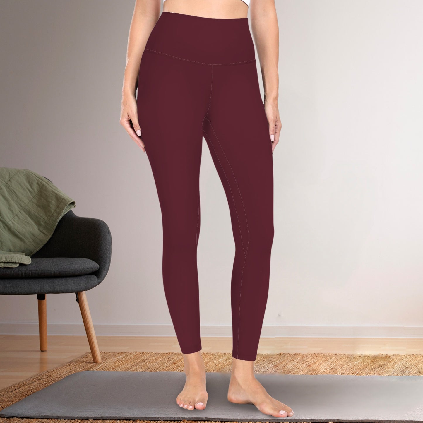 High Waist Control Top Yoga Leggings Dark Red