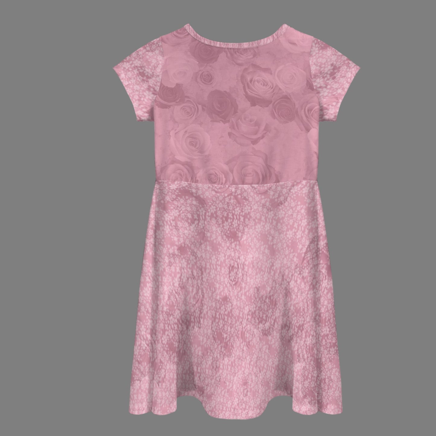 Short Sleeve Flowy Hem Girls Dress Pink Roses Floral