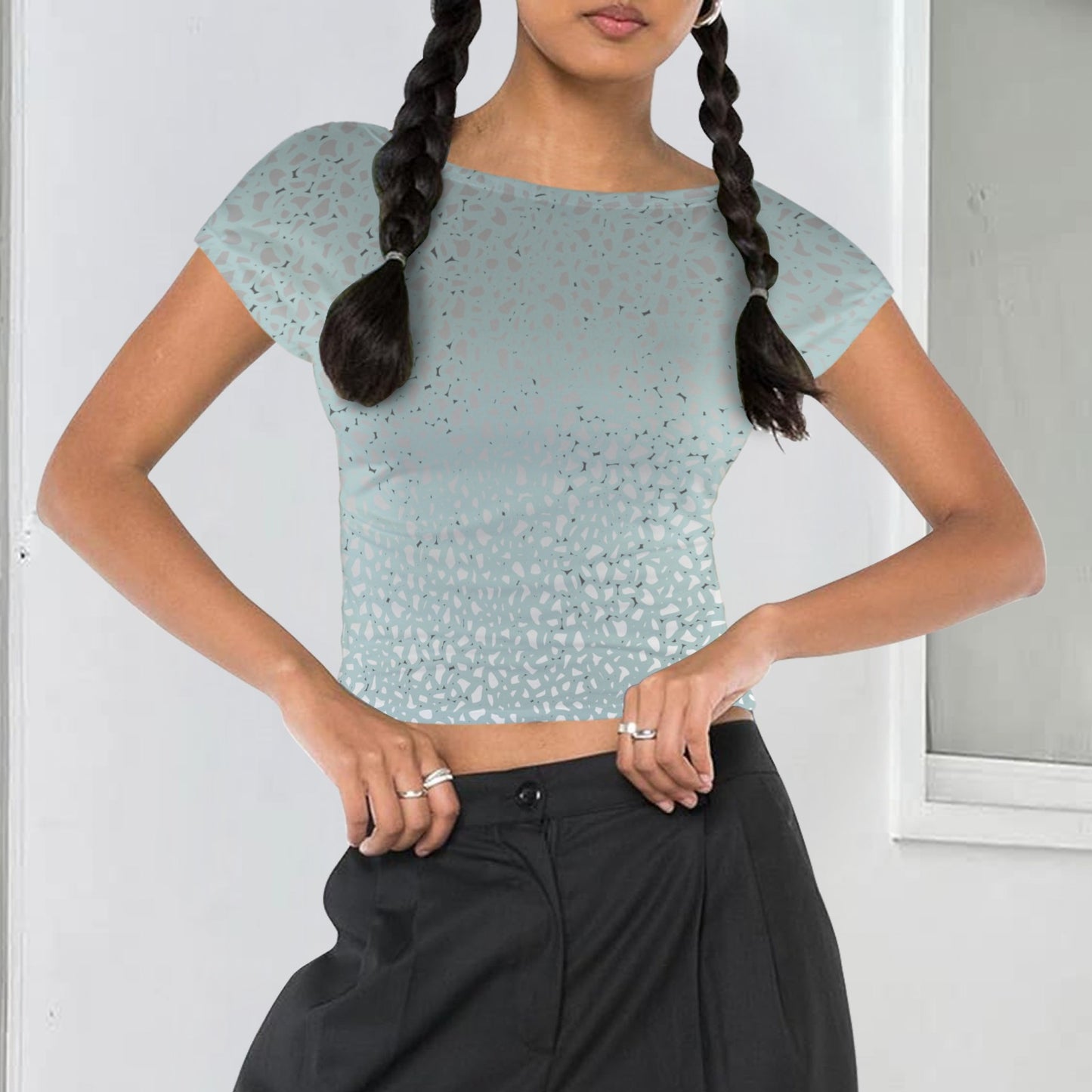 Minty Grey Natural Texture Print Backless T-Shirt