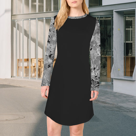 Casual Long Sleeve Dress Black MBoss Floral Light