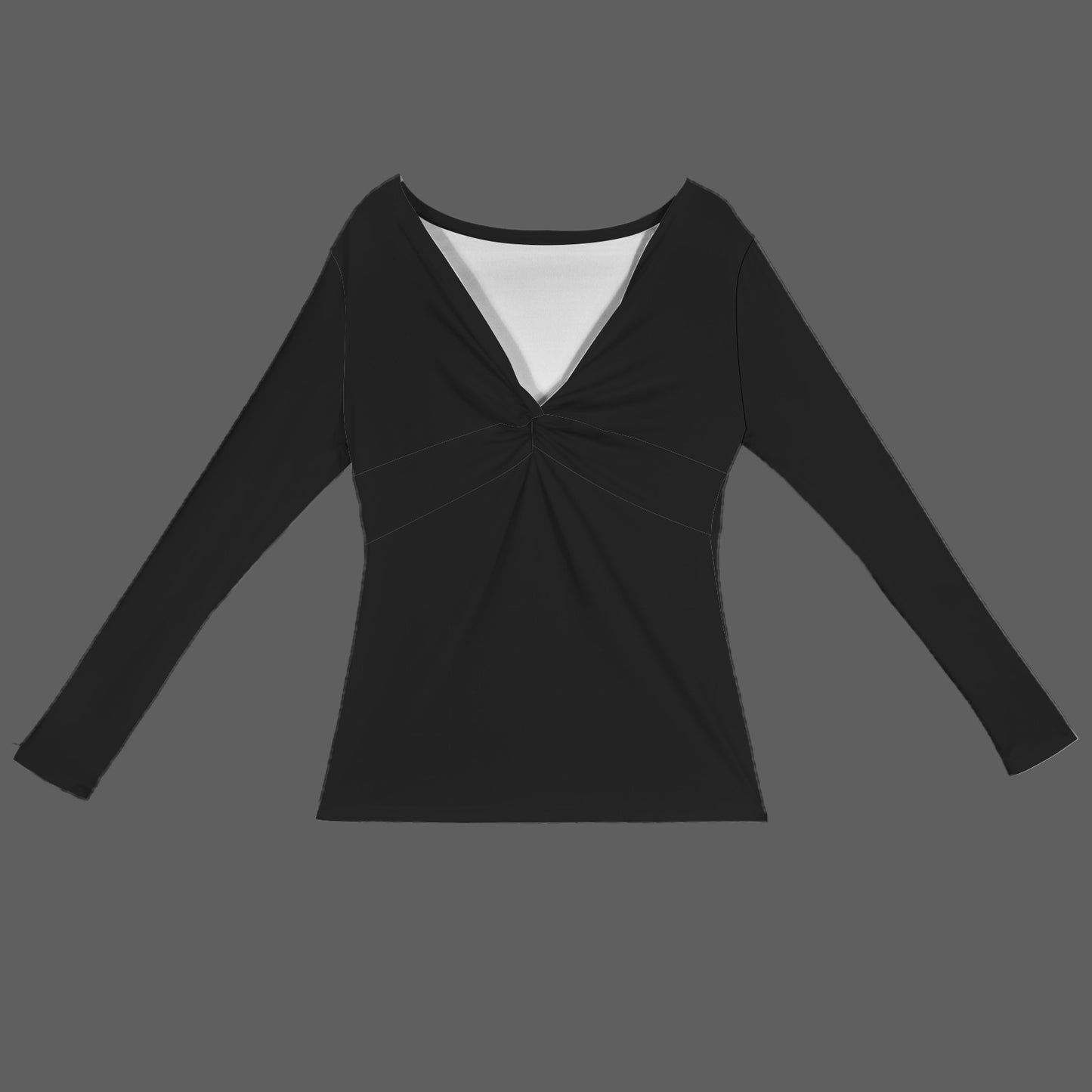 Black Twist V Neck Long Sleeve Slim Fit Top