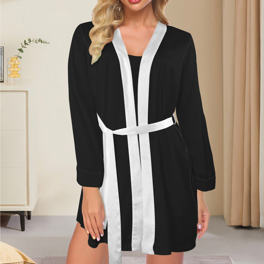 Black & White Silky Robe & Cami Set Polyester